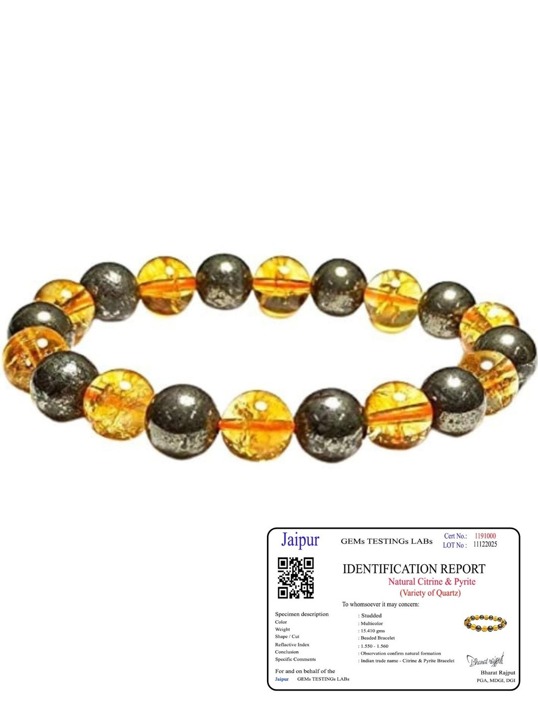 SENROAR Unisex Citrine & Pyrite Elasticated Bracelet