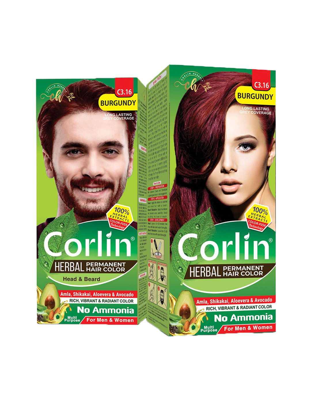 corlin Set Of 2 Herbal Permanent Hair Color Cream - 100 g Each - Burgundy