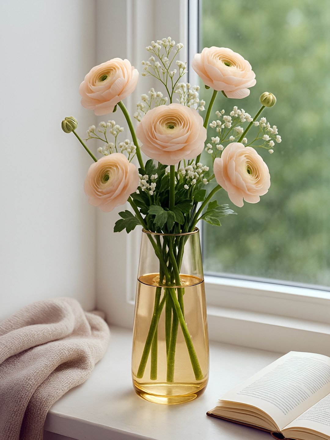 Homesake Golden Cylinder Shaped Flower Plants Glass Vase Pot