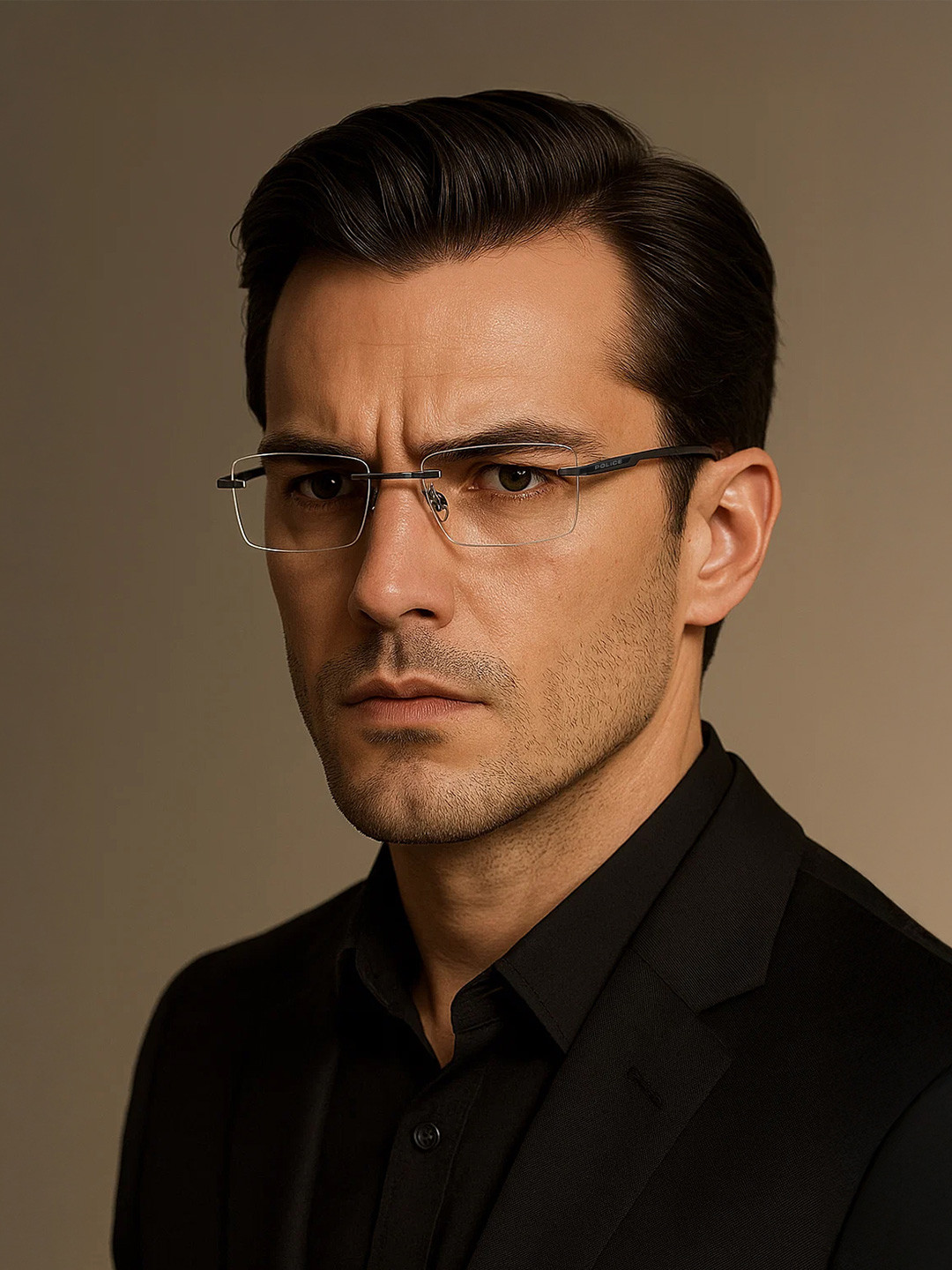 Police Men Gunmetal-Toned Rimless Rectangle Frames VPL906K54K59FR