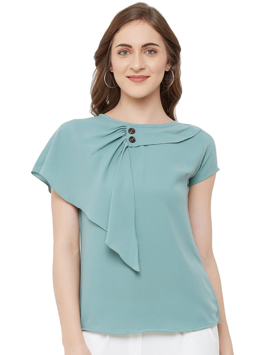 G0-4 IT Women Round Neck Cape Sleeves Top