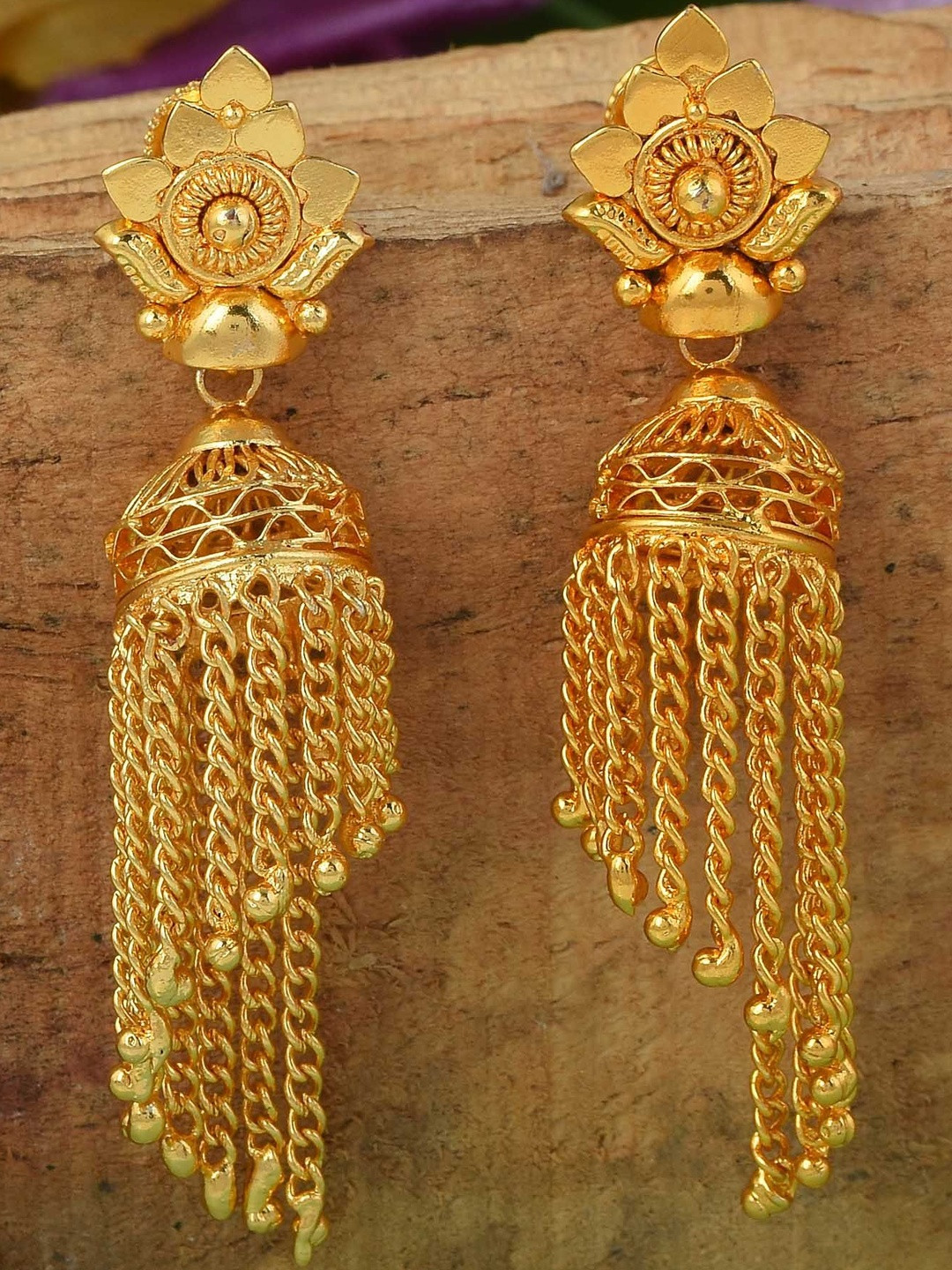 Gold plated Bridal Umbrella shaped Small and Stylish Jhalar Jhumki Women