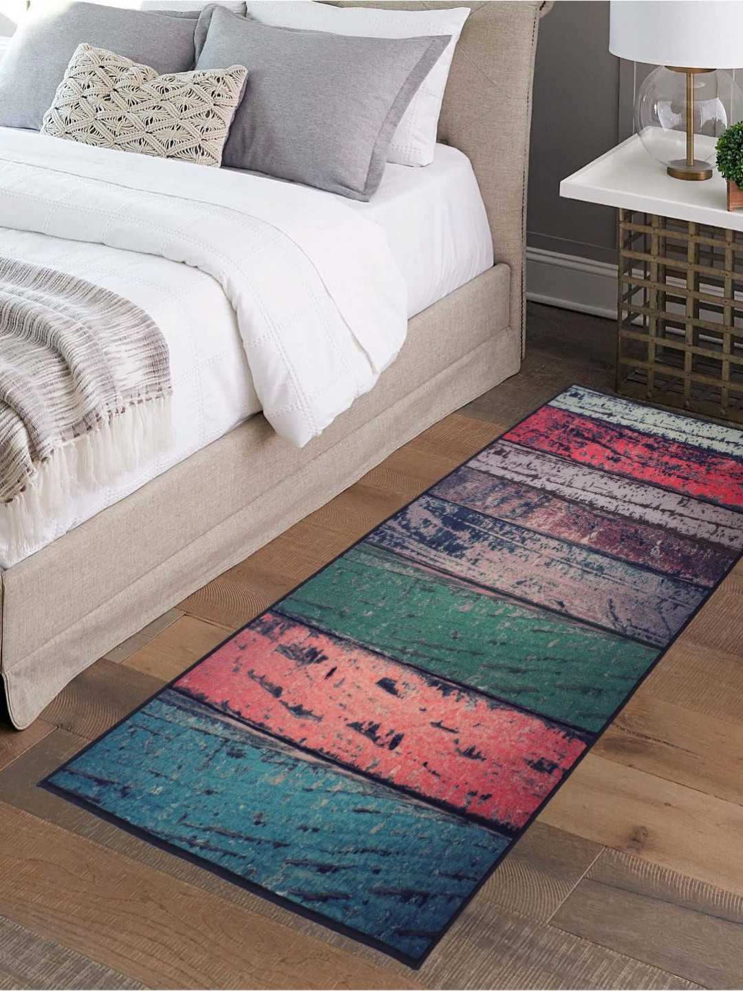 MODEFE Green & Red Abstract Printed Anti-Skid Loop Pile Floor Runner