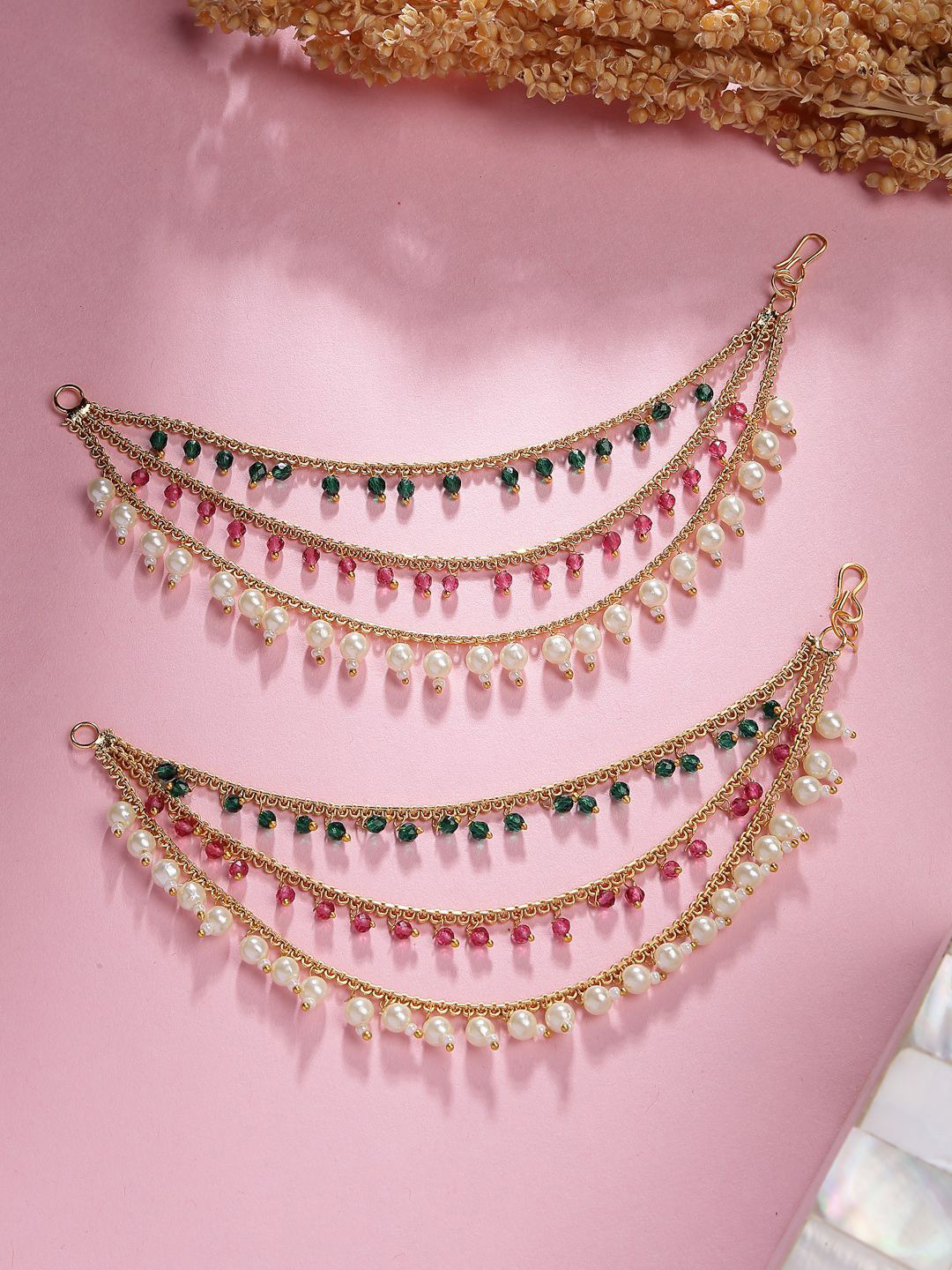 Sukkhi Gold-Plated Pearls Beaded Spherical Shaped Ear Chains
