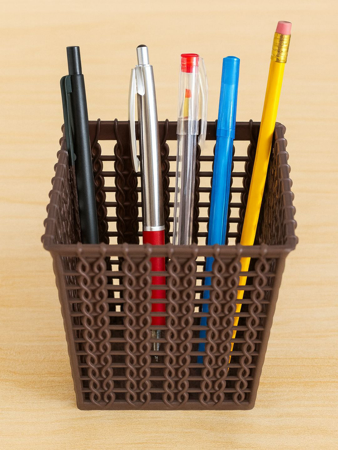 Kuber Industries Brown Square Shape Desk Organiser