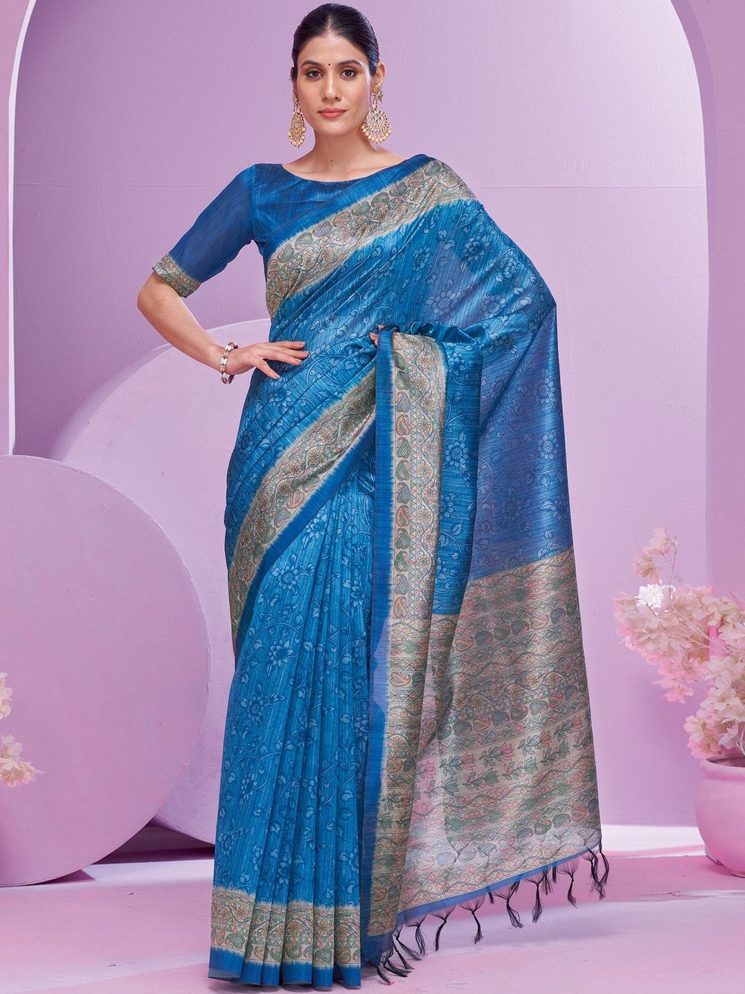 Anouk Ethnic Motifs Women Blue with matching blouse