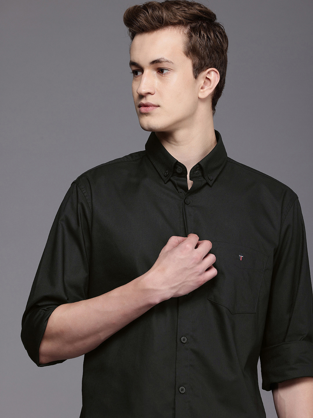 Men Slim Fit Oxford Natural Stretch Full Sleeve Casual Shirt