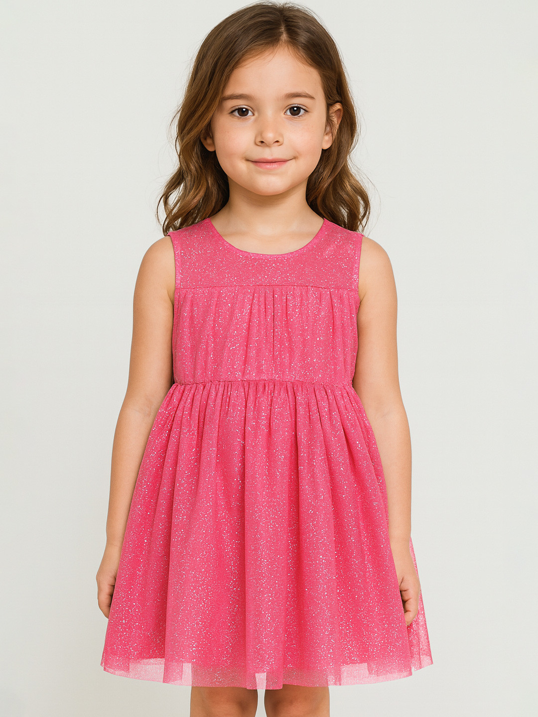 KidsDew Girls Pink Net Midi Dress