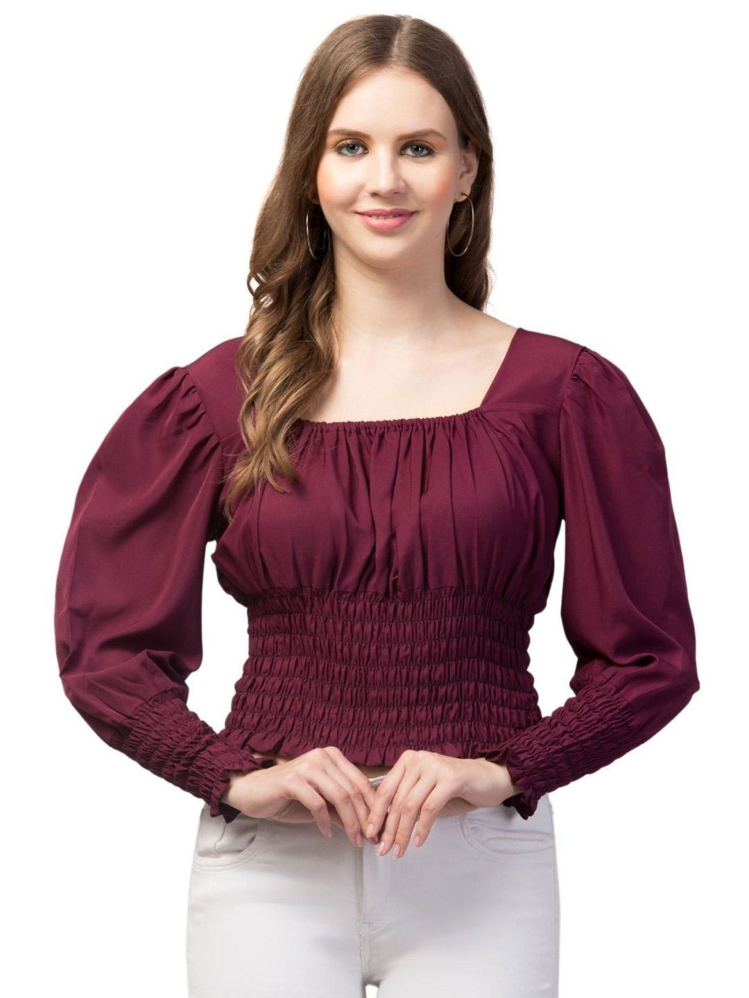 fashion cottage private limited Smocked Puff Sleeve Crop Top