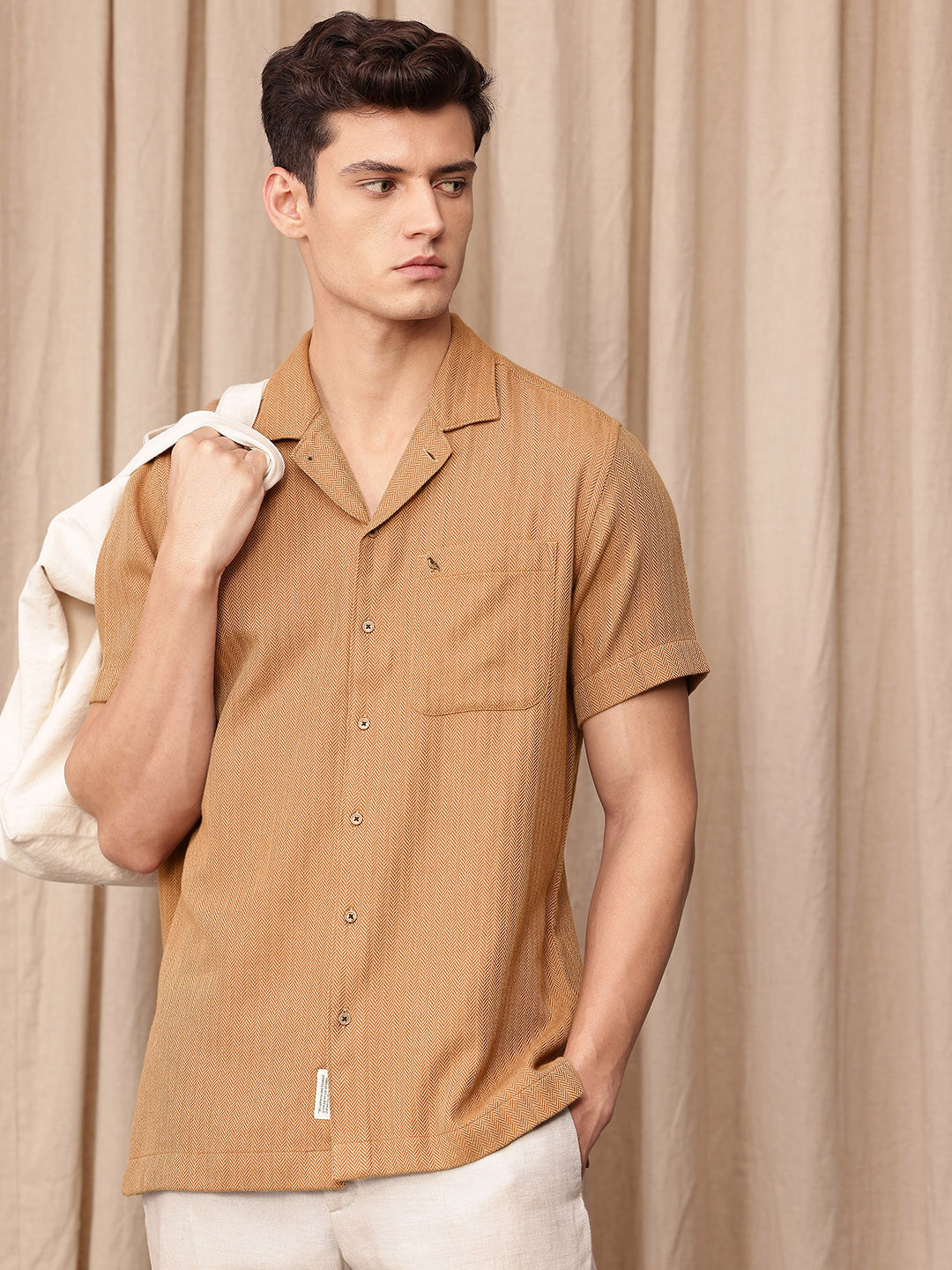 Mr Bowerbird Liberal Fit Chevron Self Design Pure Cotton Casual Shirt