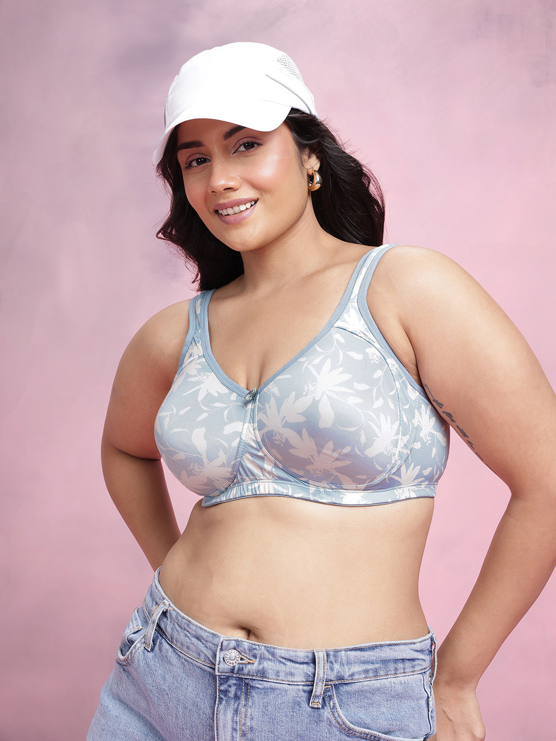 DressBerry Plus Size Floral Printed Medium Coverage Lightly Padded T-shirt Bra MK07-BC-TBC