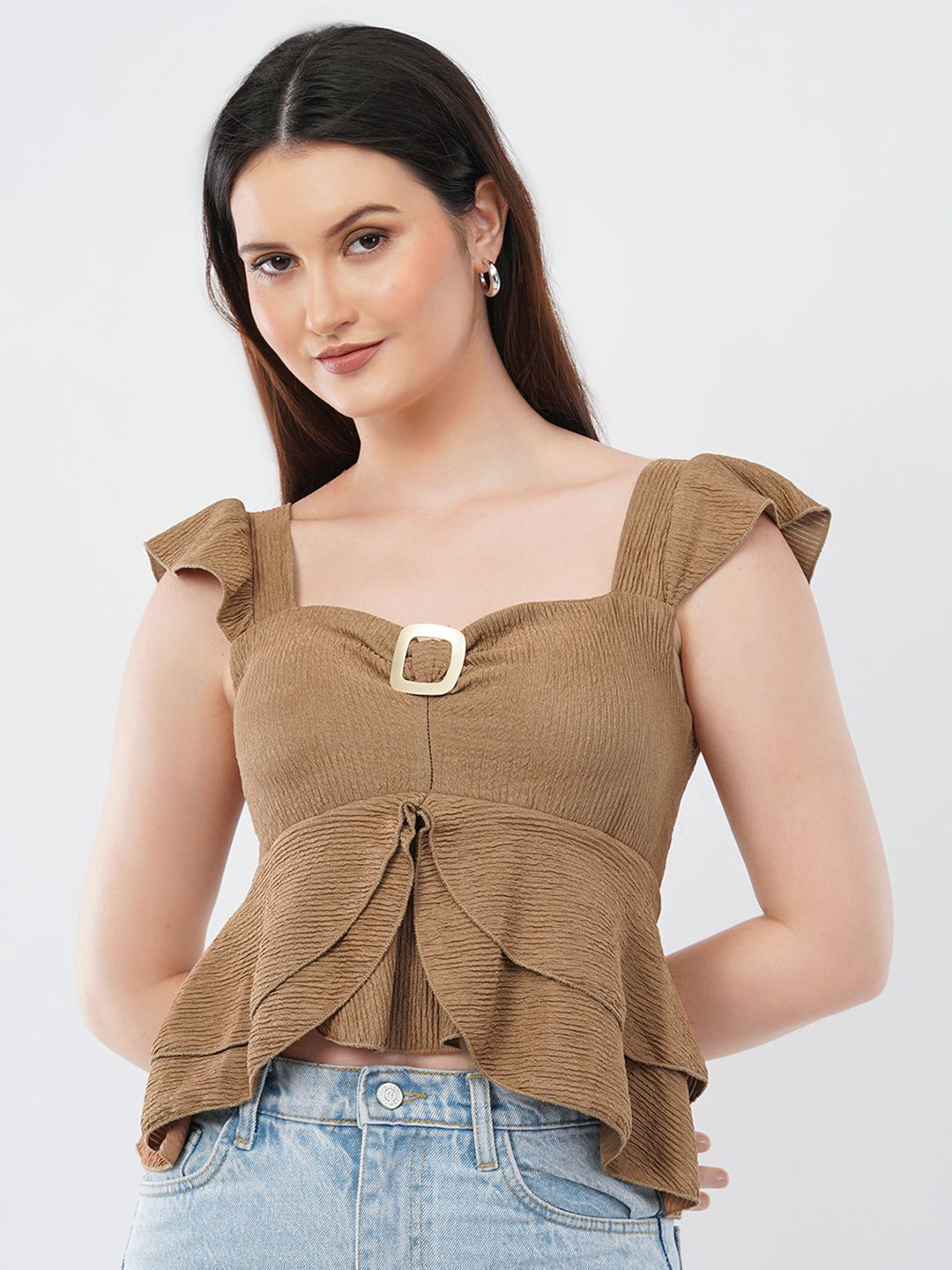 Deshi Girl Self Design Layered Peplum Crop Top