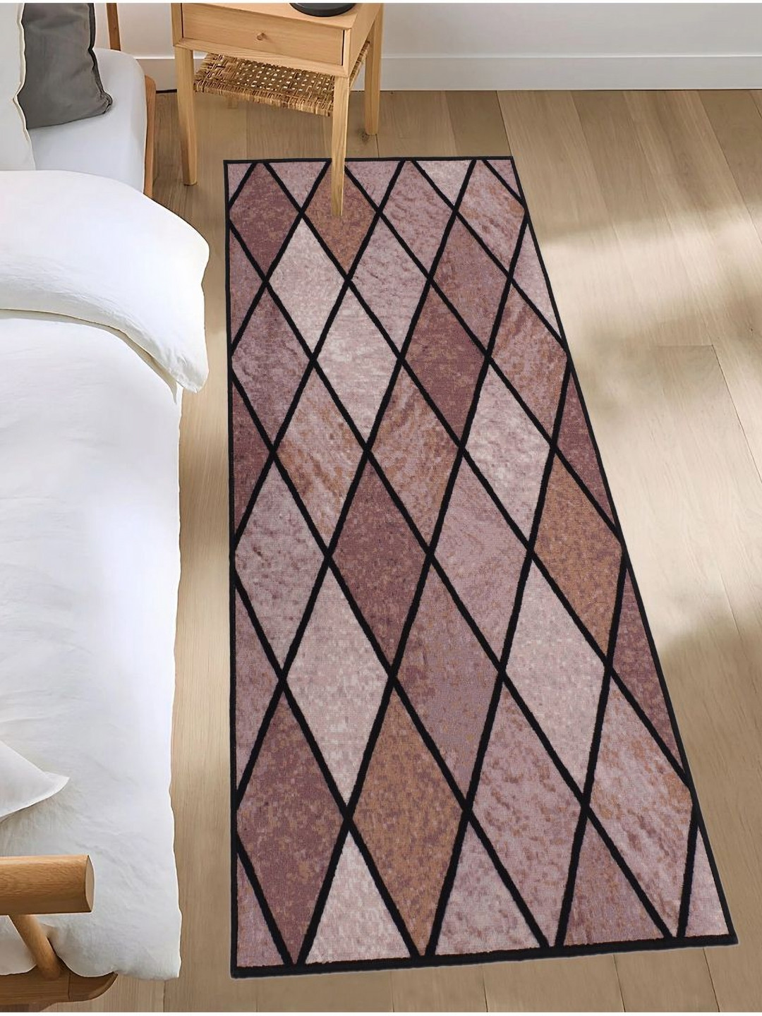 MODEFE Purple & Black Geometric-Printed Anti-Skid Loop Pile Floor Runner