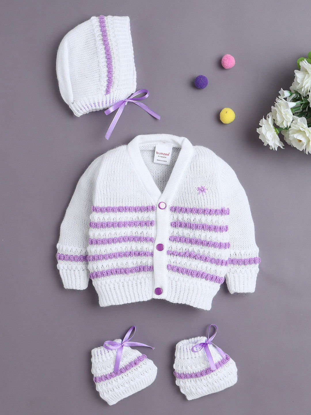 BUMZEE Infant Girls Sweater With Cap & Socks