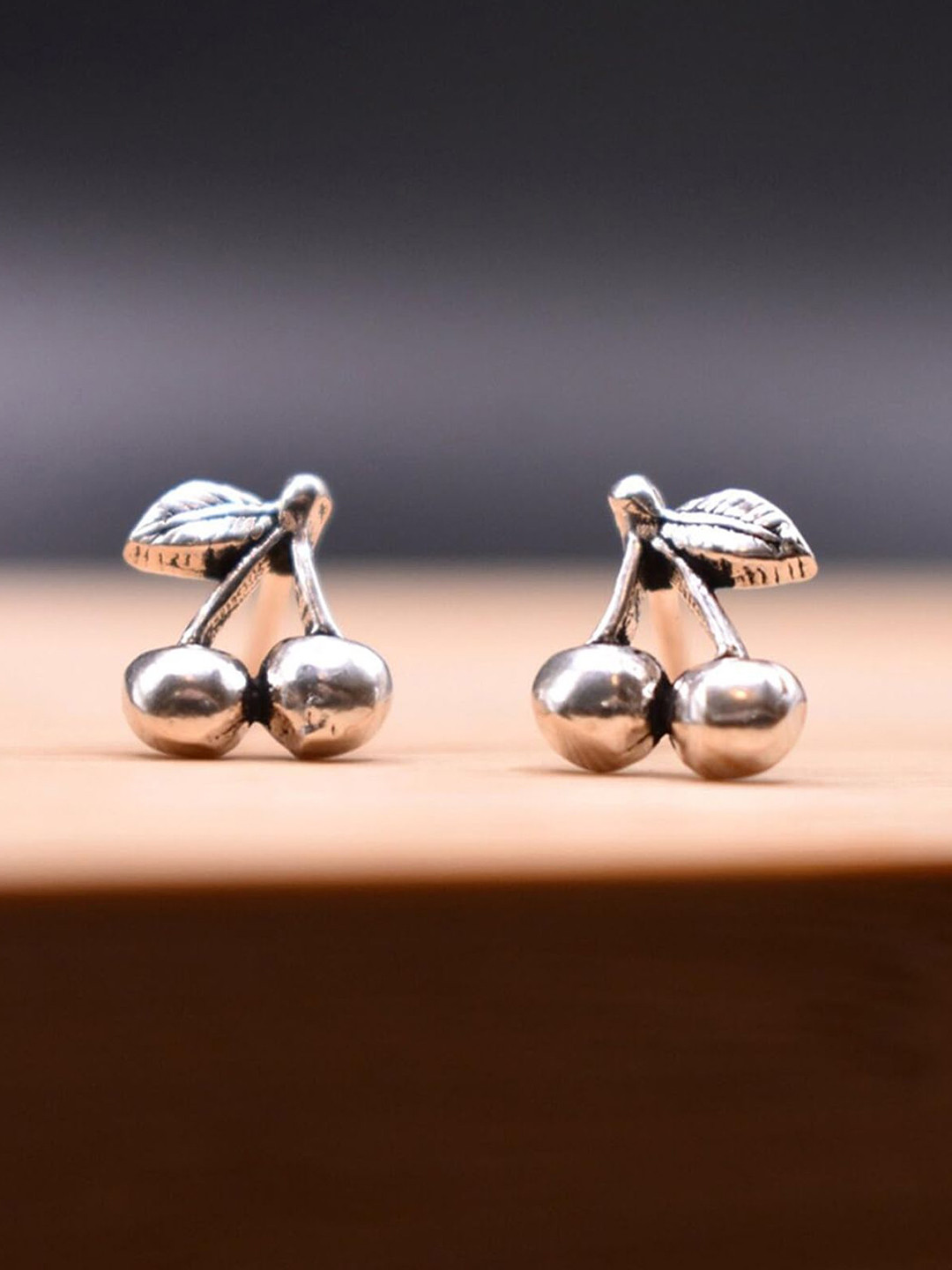VAMA Set Of 3 Stainless Steel Silver-Plated Cherry Shaped Studs