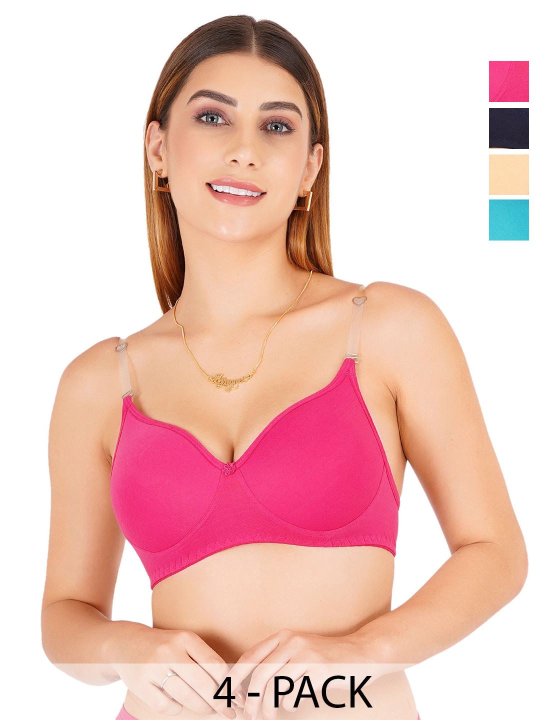Liigne Women Pack Of 4 Transparent Strap Everyday Padded Bra