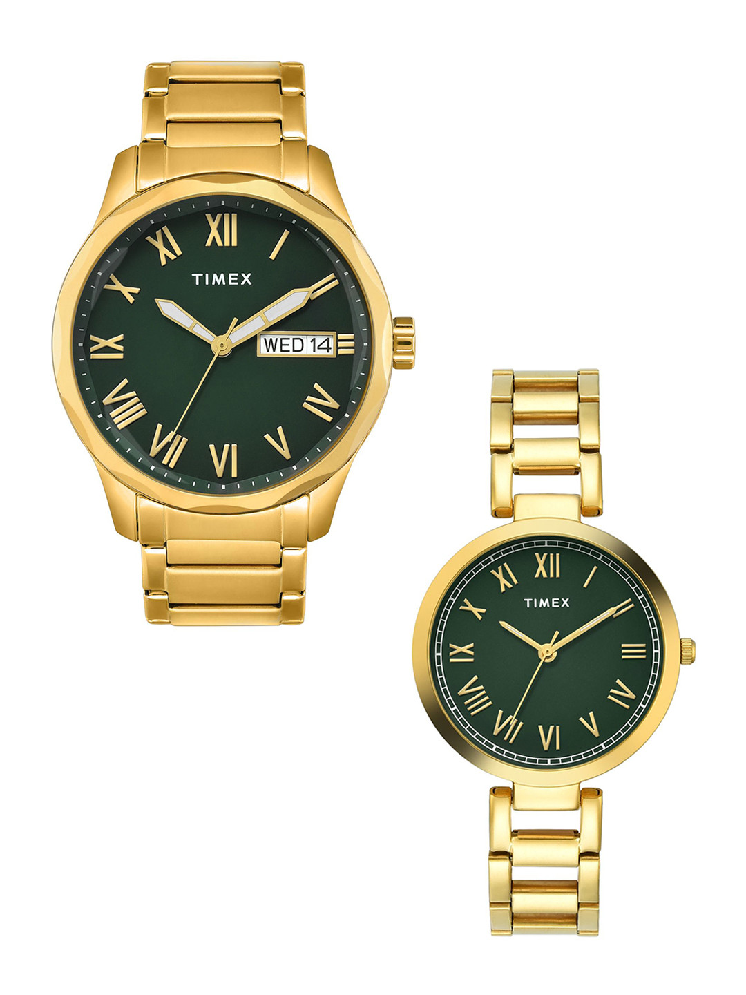 Timex Unisex Brass Dial & Stainless Steel Straps Analogue Pair's Watch TW00PR339