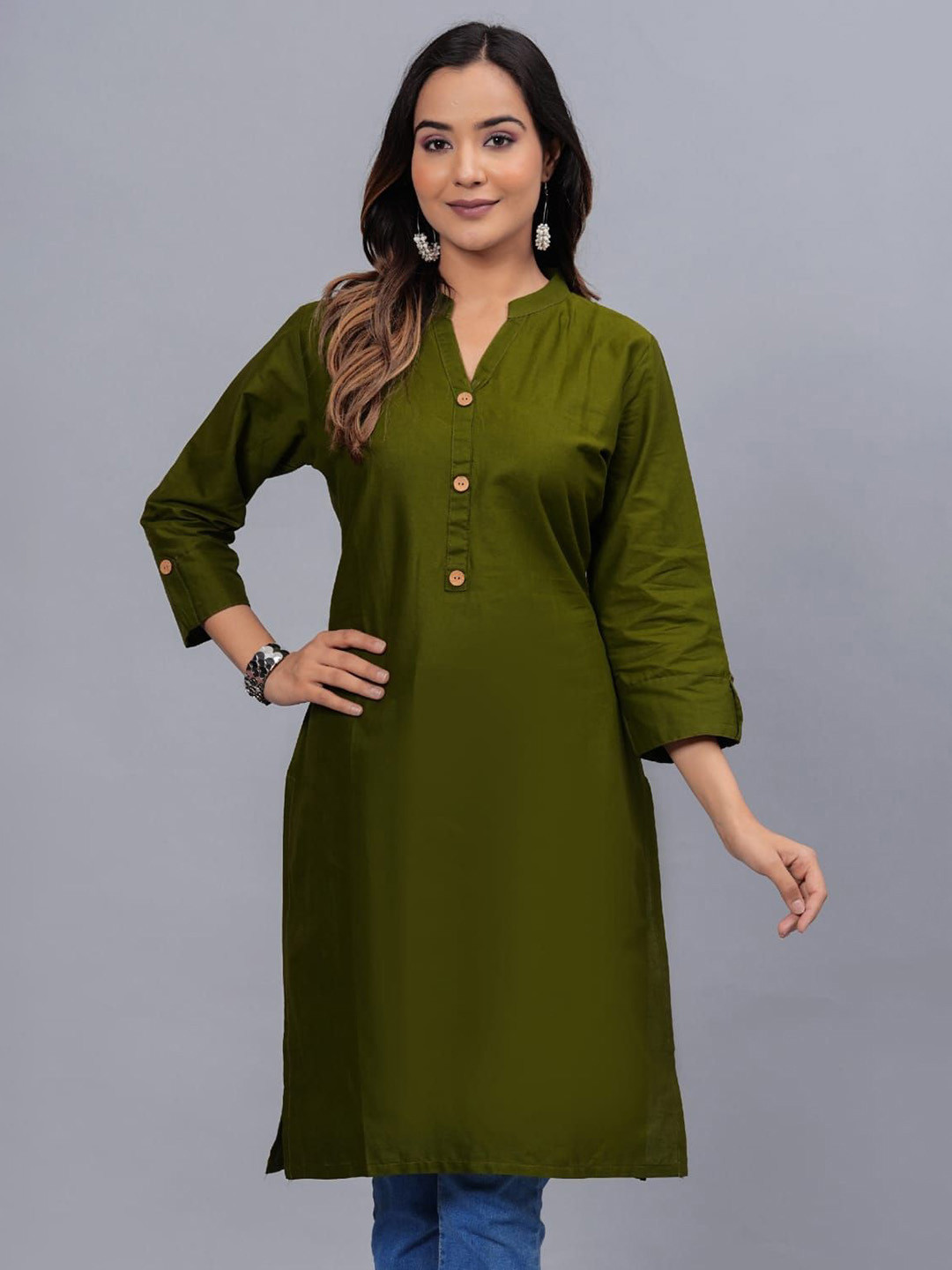 CROESUS Women Solid Daily Cotton Straight Kurta