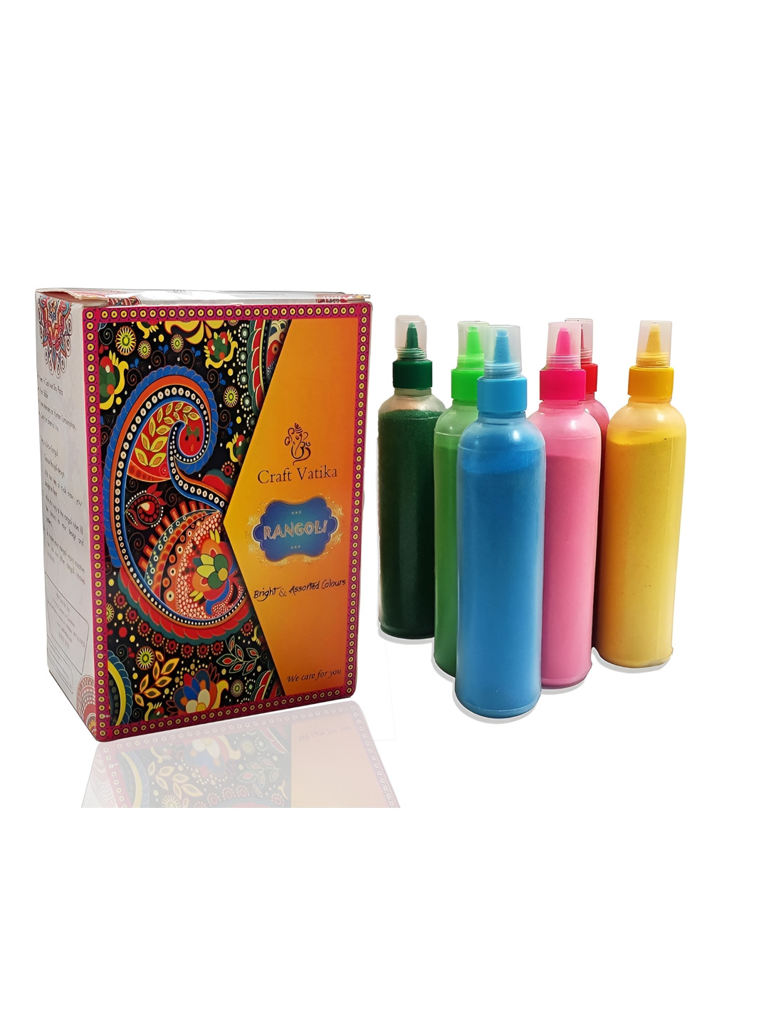 CraftVatika Green & Pink 10 Pieces Rangoli Colour Powder Tube & Stencils Kit