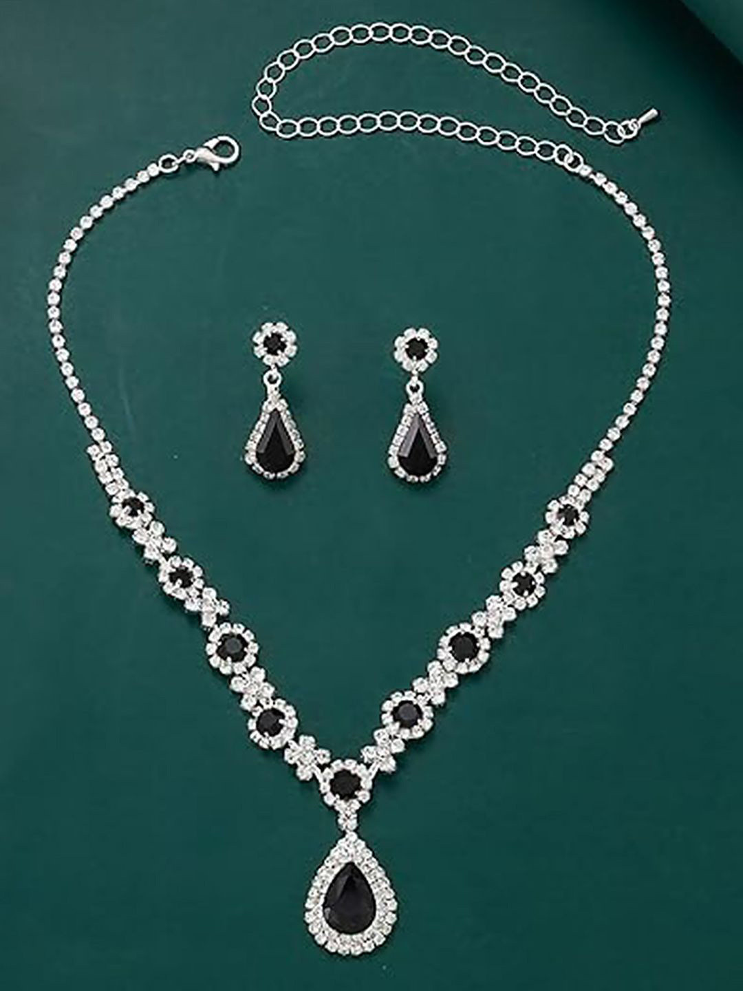 Peora Silver-Plated CZ & Crystal Necklace With Drop Earring