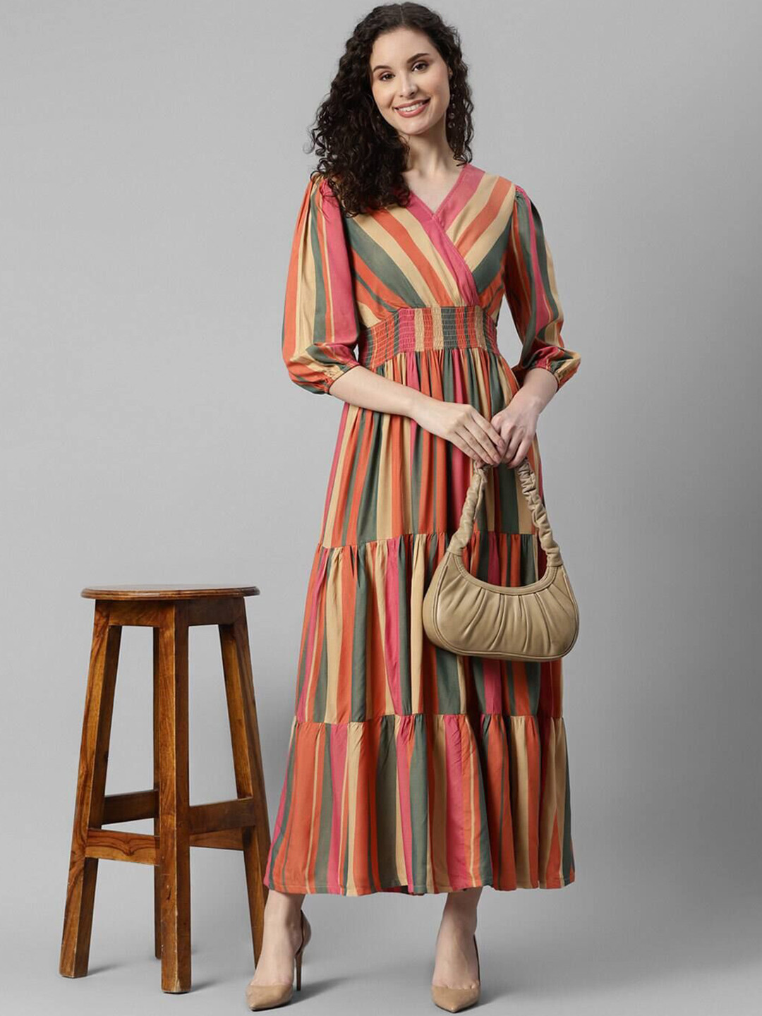 Femvy Women Striped Daily Anarkali Kurta