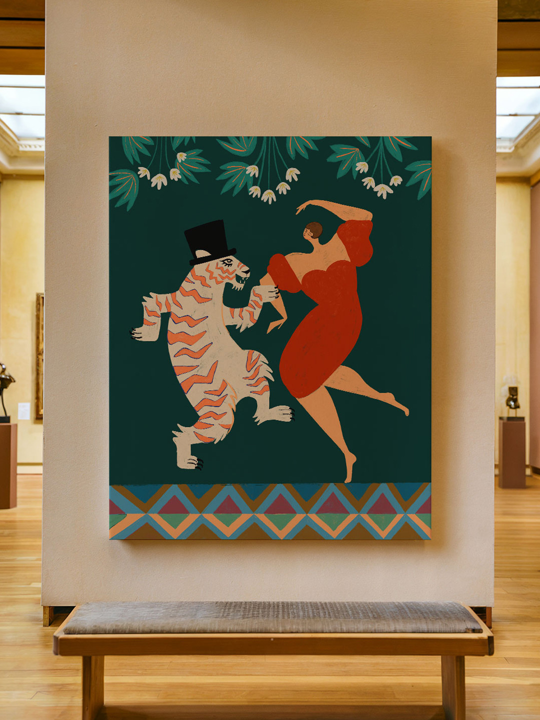 ASIAN MONK Multicoloured Single Piece Wood DATE WITH CAT Wall Paintings