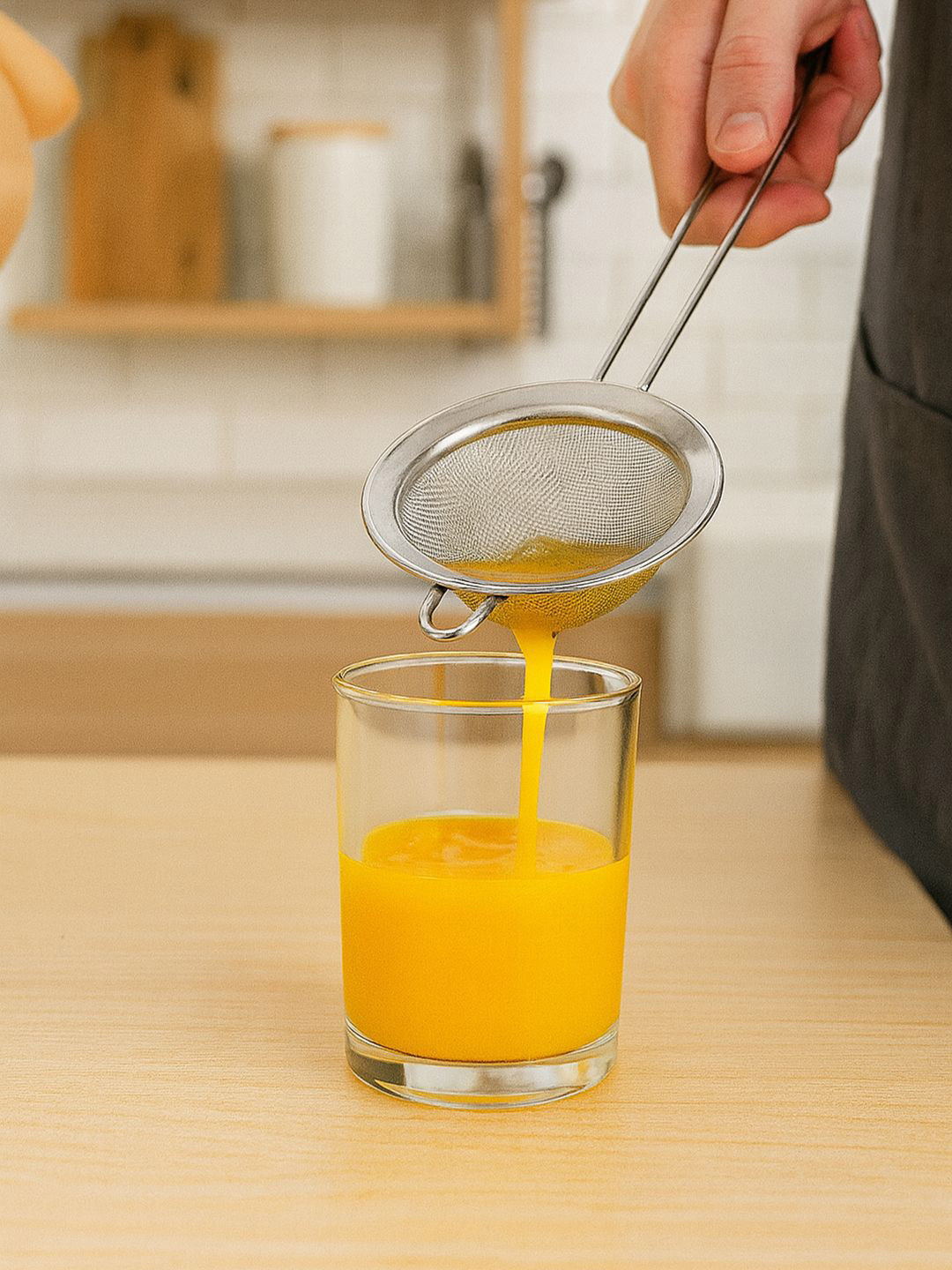 Kuber Industries Silver Toned Stainless Steel Double Mesh Strainer