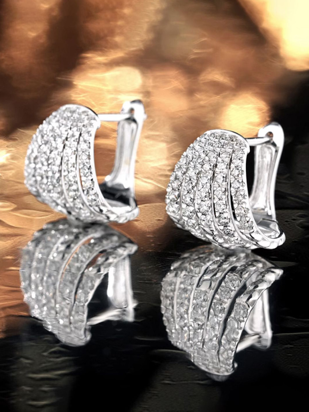 Peora Silver Plated Cubic Zirconia Studded Shell Shaped Hoop Earrings
