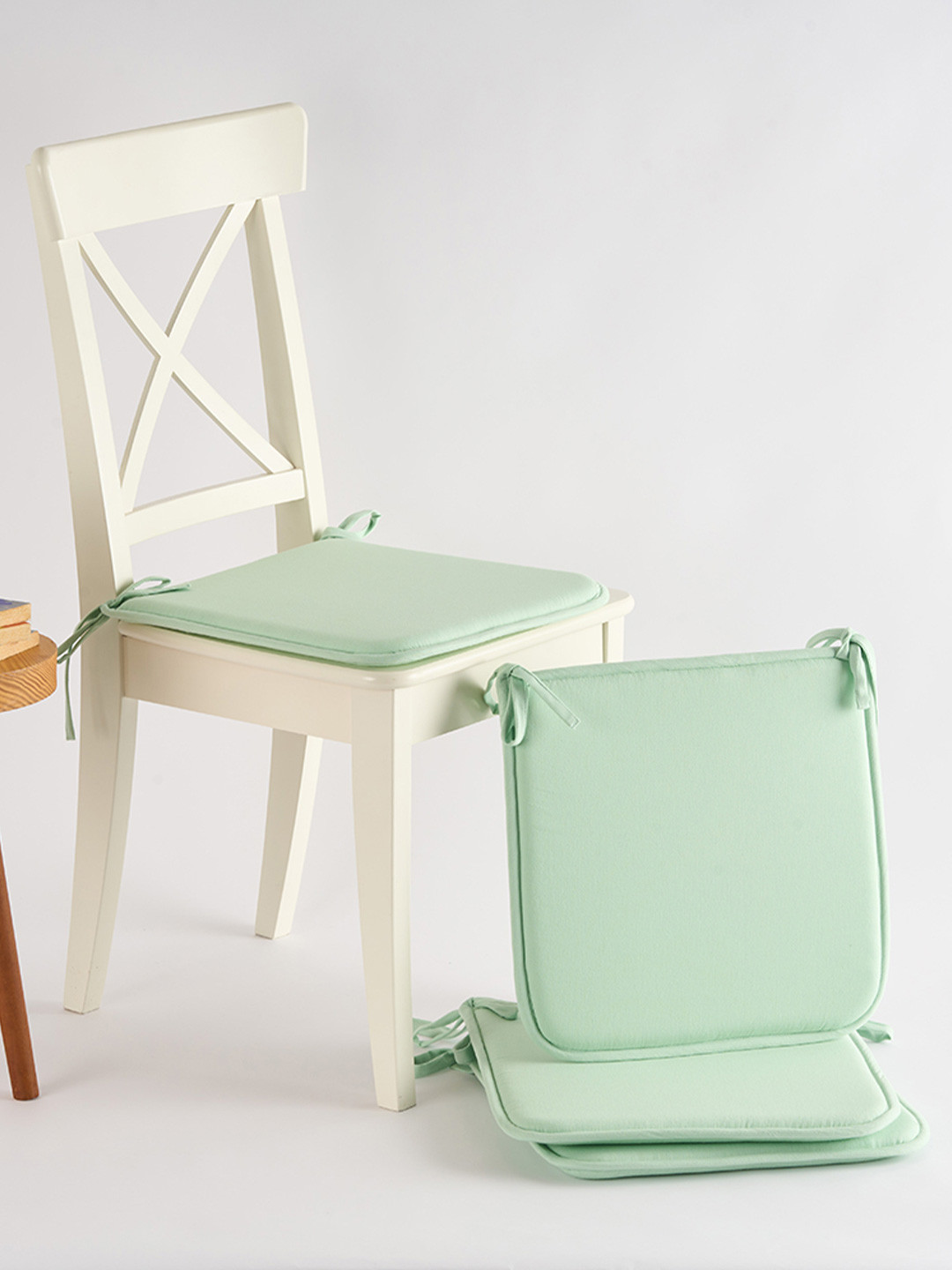 SKANDA FAB Set Of 4 Sage Green Pure Cotton Foam Chair Pad