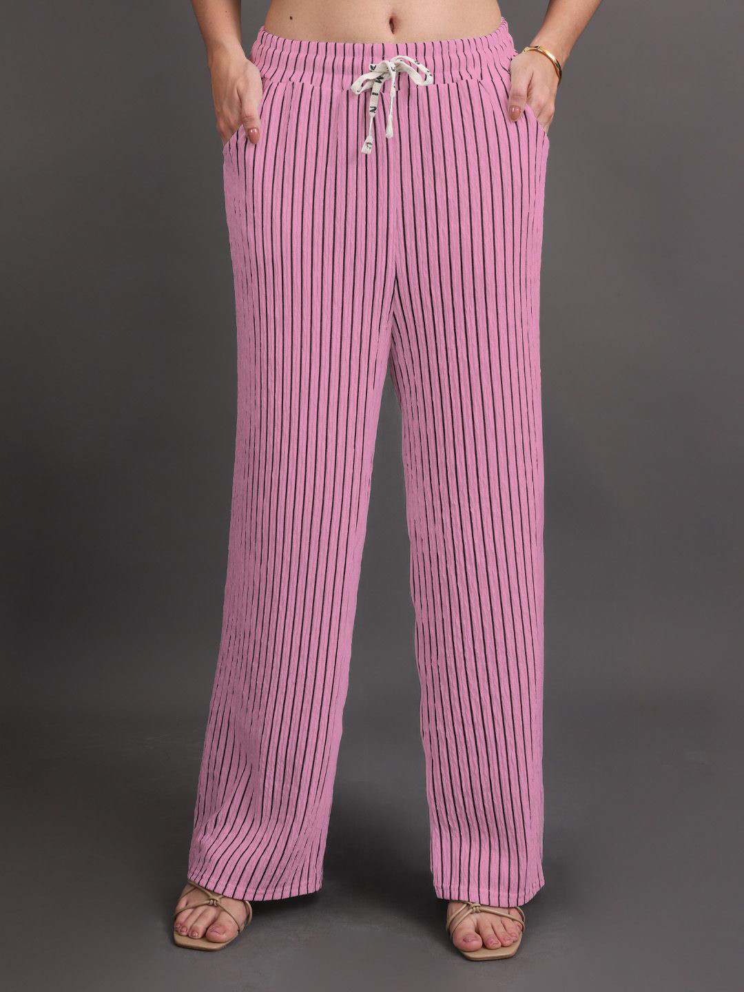 GRACIT Women Vertical Stripe Palazzo Pants with Side Pockets