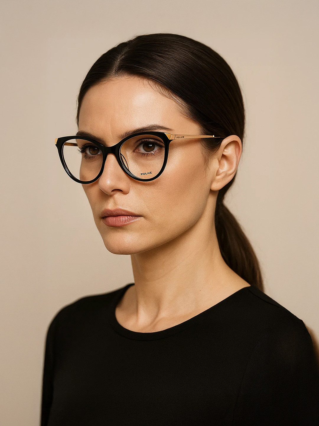 Police Women Black Full Rim Cateye Frames