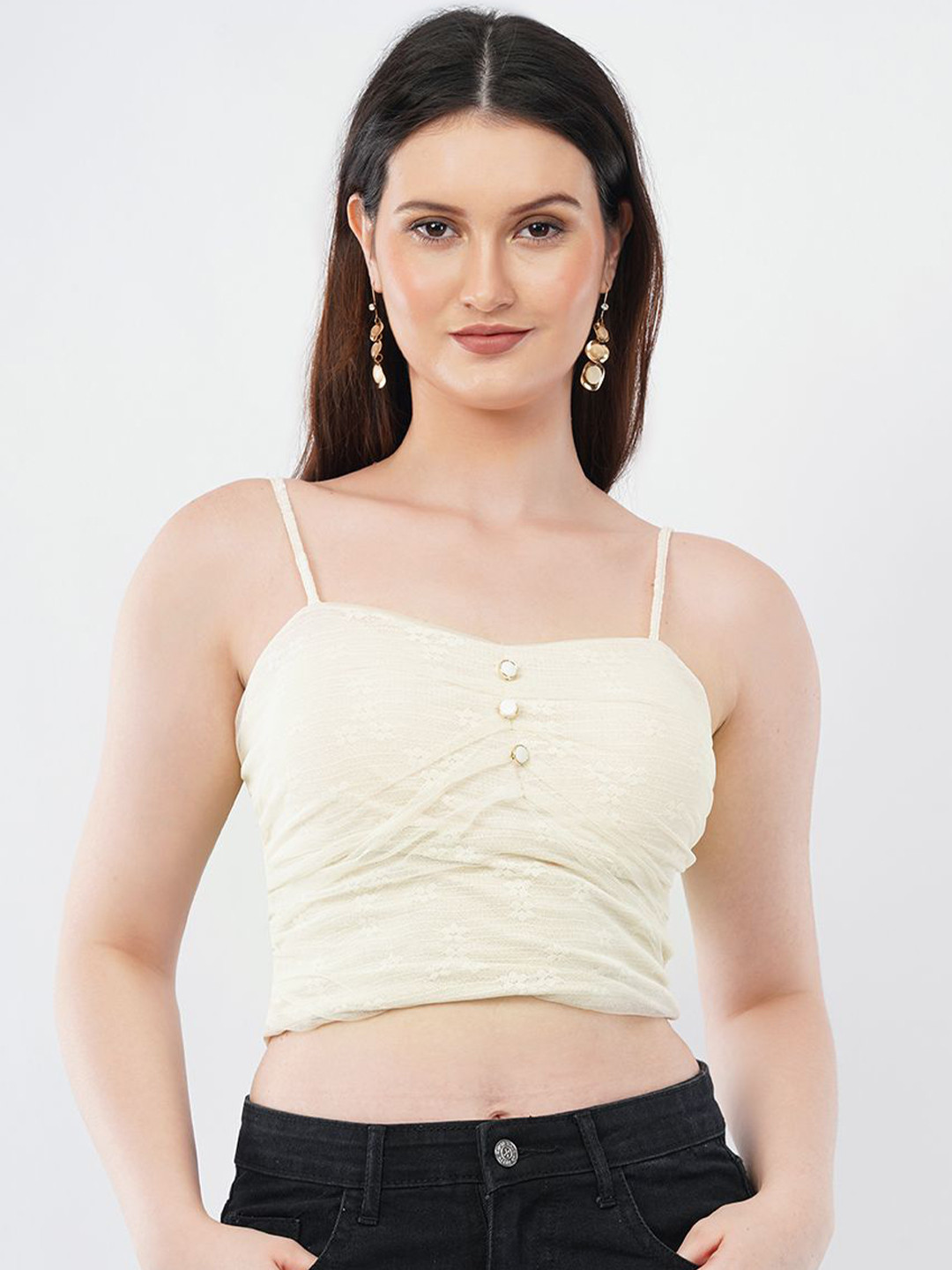 Deshi Girl Self Design Sweetheart Neck Crop Top