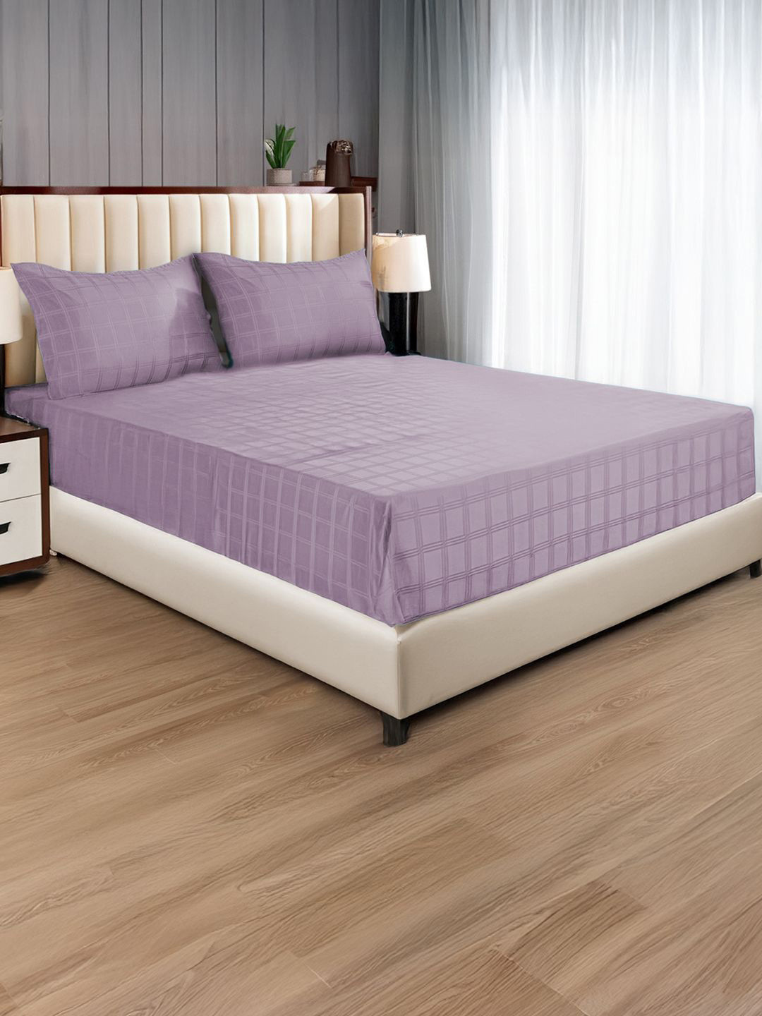 URBAN SPACE Mauve 300 TC Double King Pure Cotton Bedsheet Set 2.74 m x 2.74 m