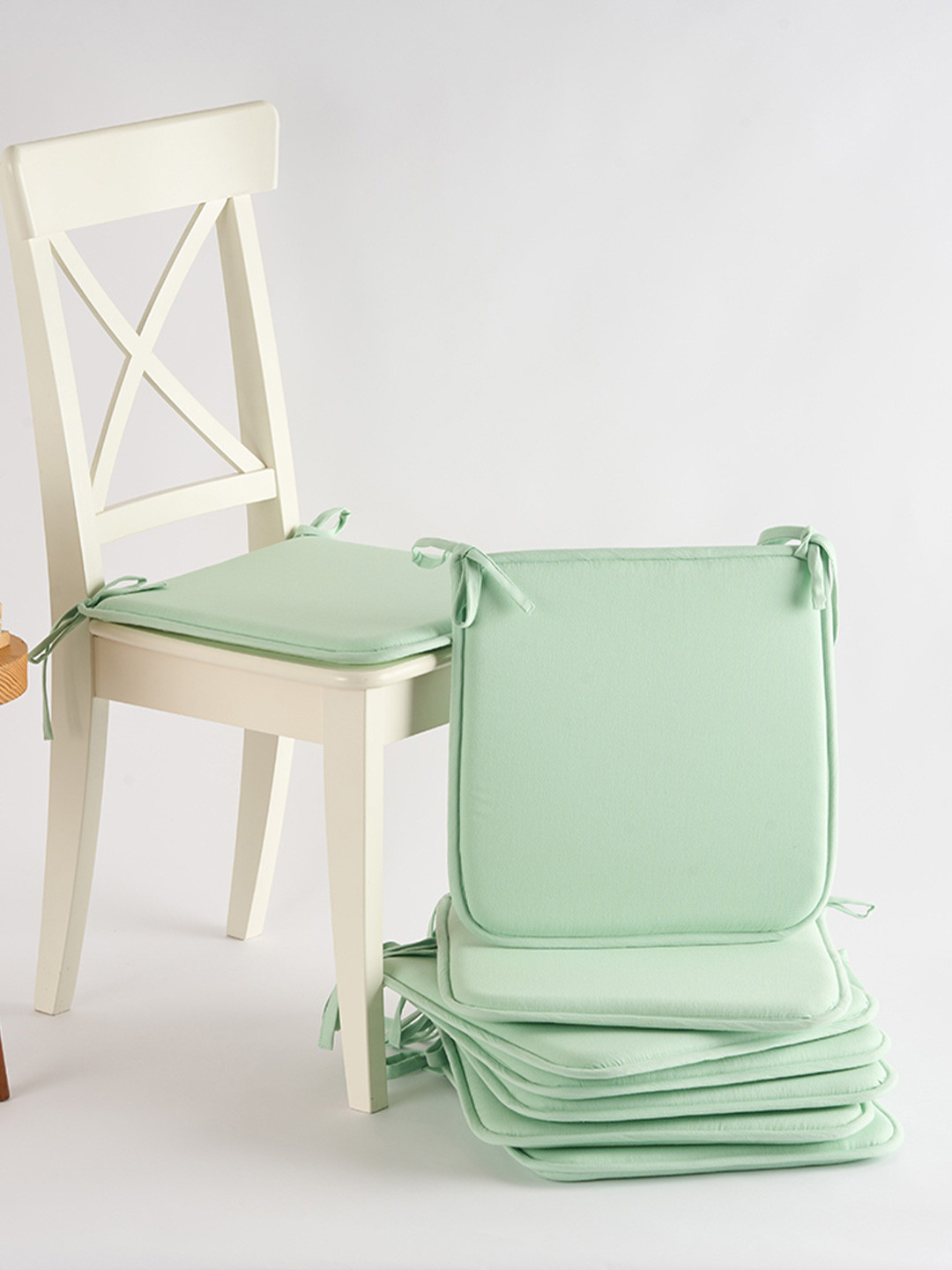 SKANDA FAB Set Of 8 Sage Green Pure Cotton Foam Chair Pad