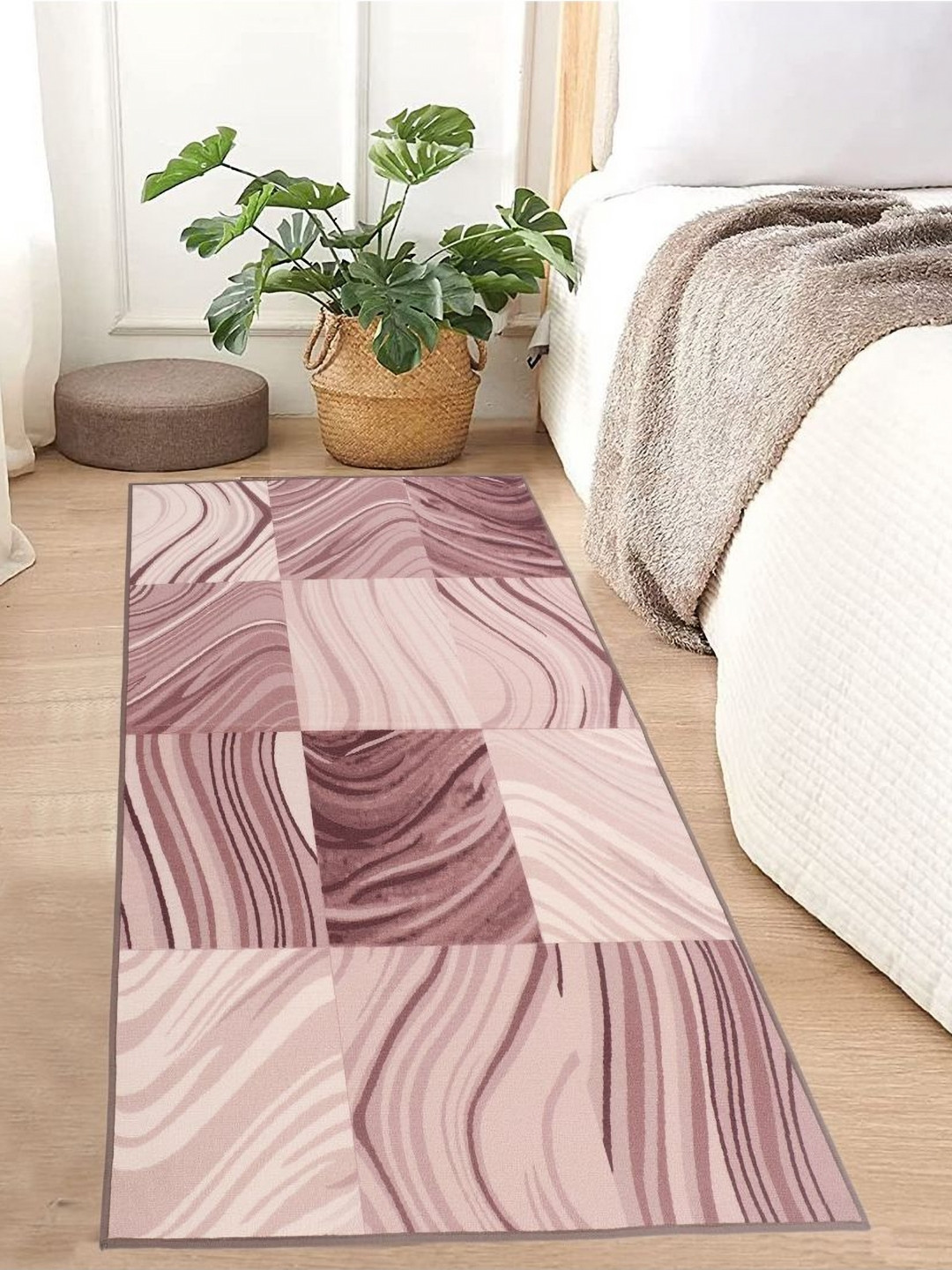 MODEFE Mauve & Beige Geometric Printed Anti-Skid Loop Pile Floor Runner