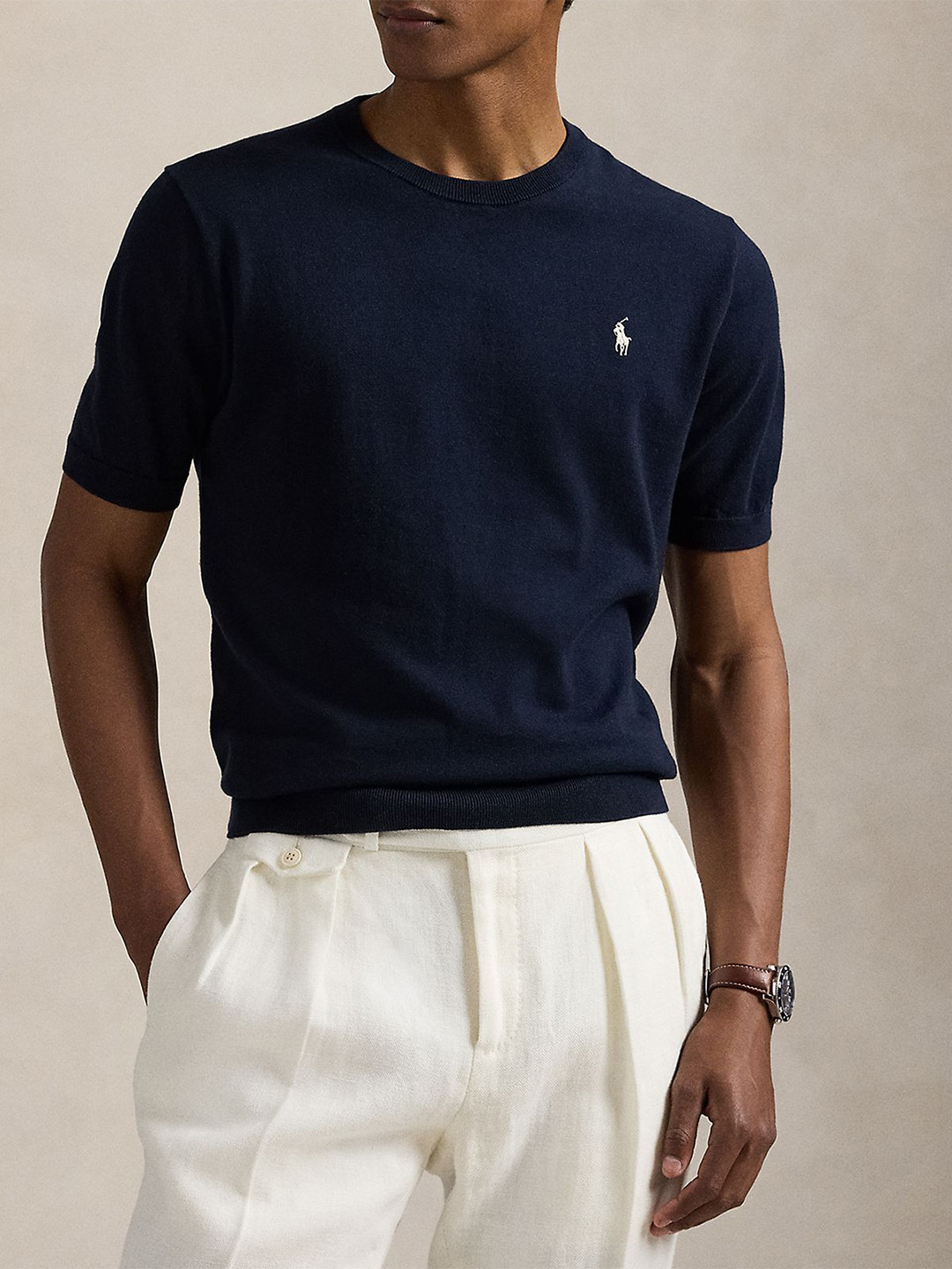 Polo Ralph Lauren Men Blue Cotton Crewneck Short-Sleeve Sweater