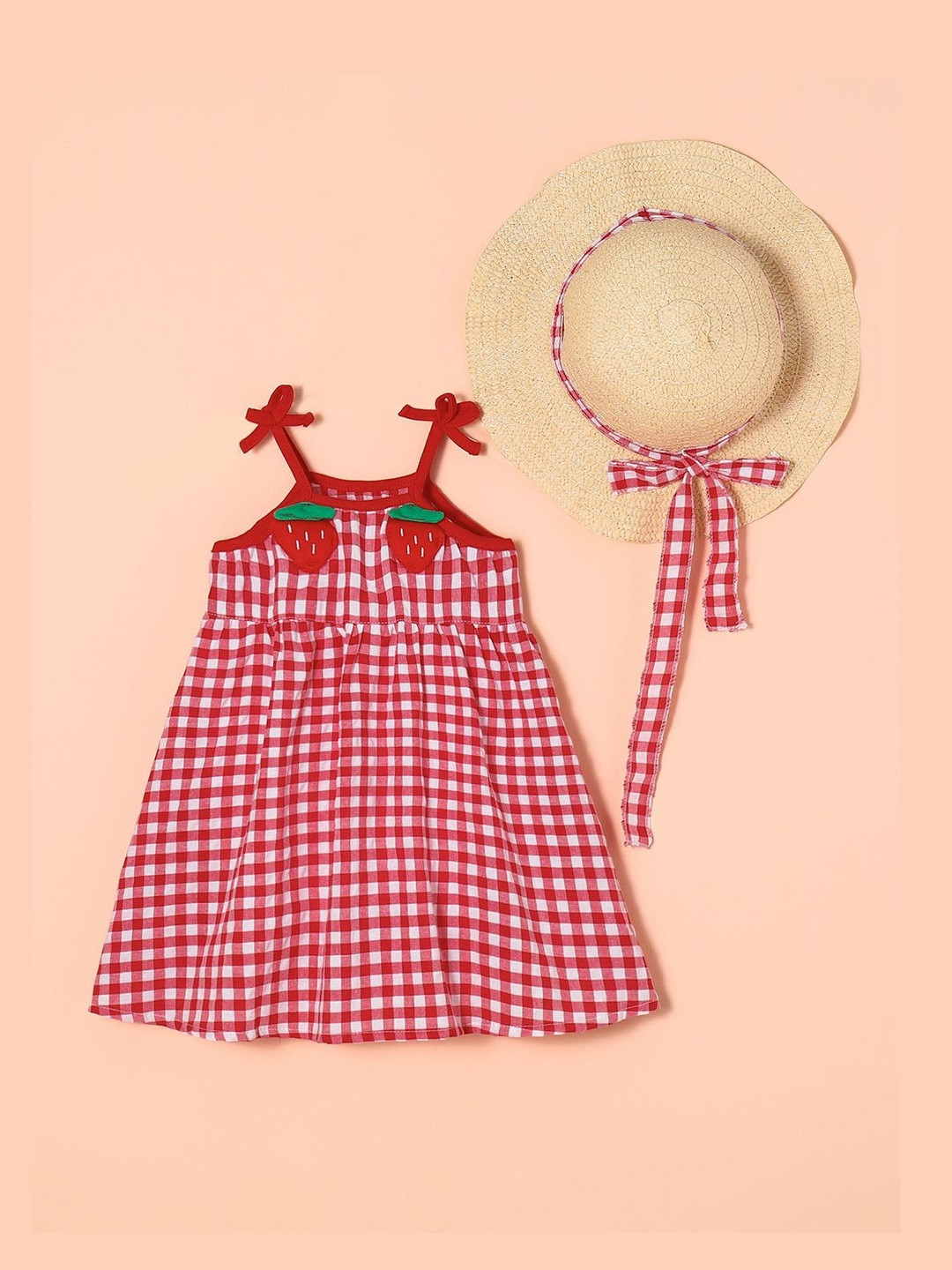 Appliqu Cherry Check Casual Dress