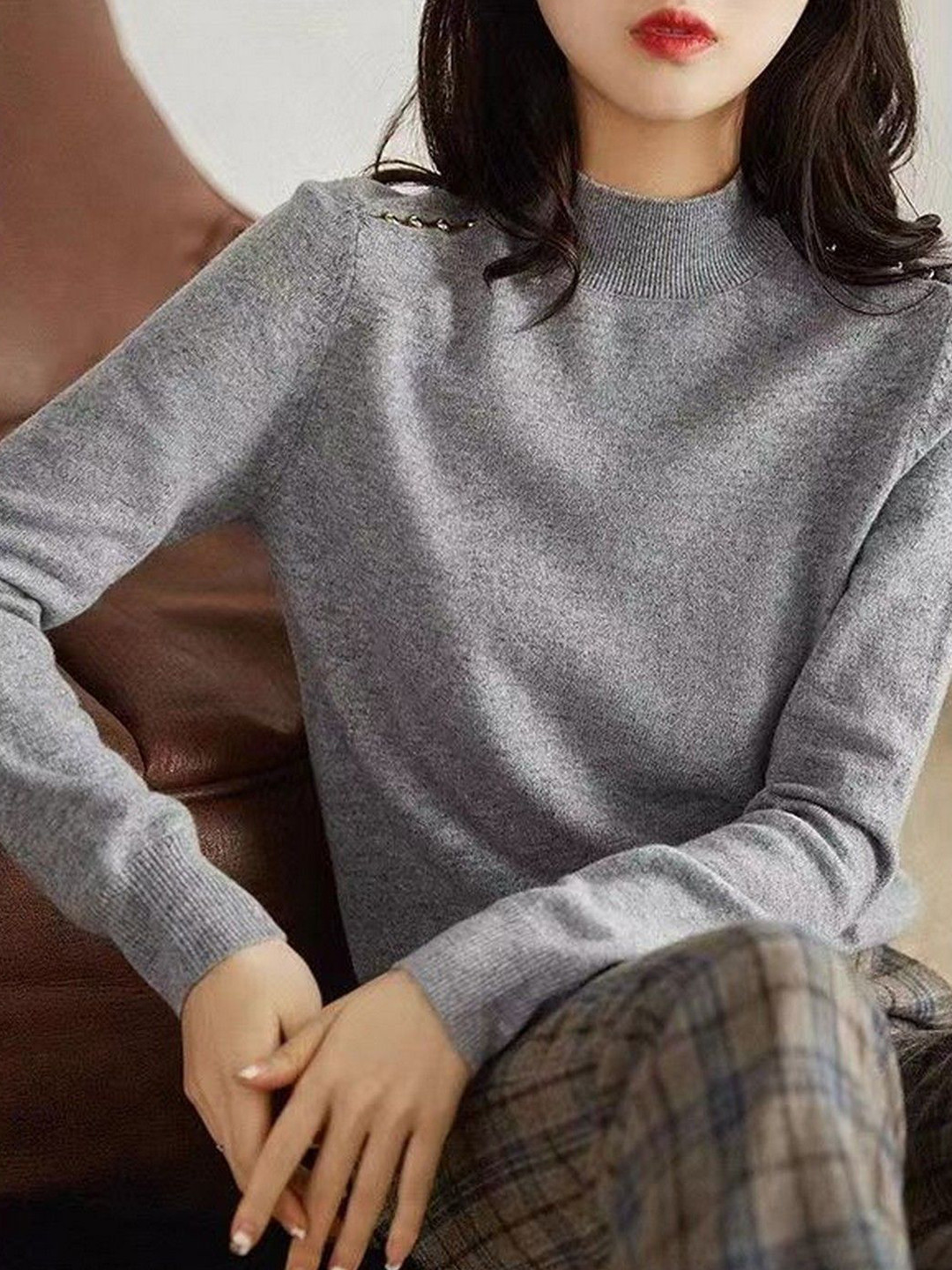 StyleCast Women High Neck Cotton Casual Top With Shoulder Buttons