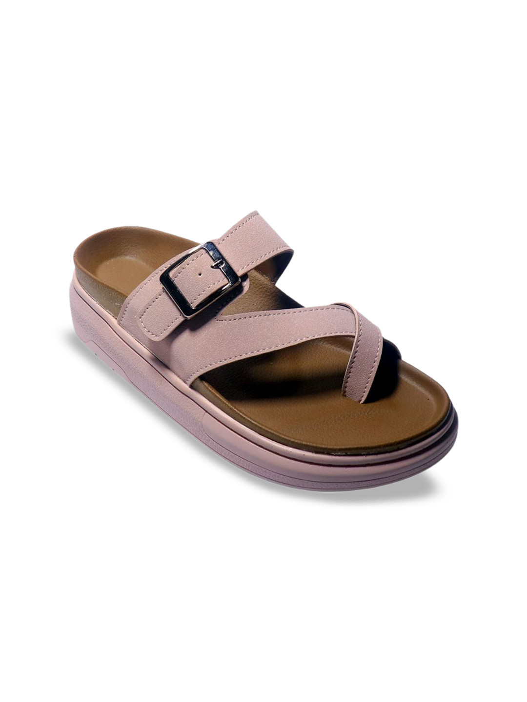 ASHO WITH FASHION MADE GLOBAL Women Striped Open Toe Flats with Buckle