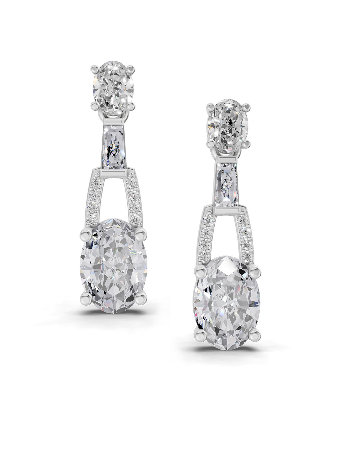 Sparkles 14K White Gold Lab Grown Diamond  2.4 Carat Oval Shape Dangle Diamond Earrings