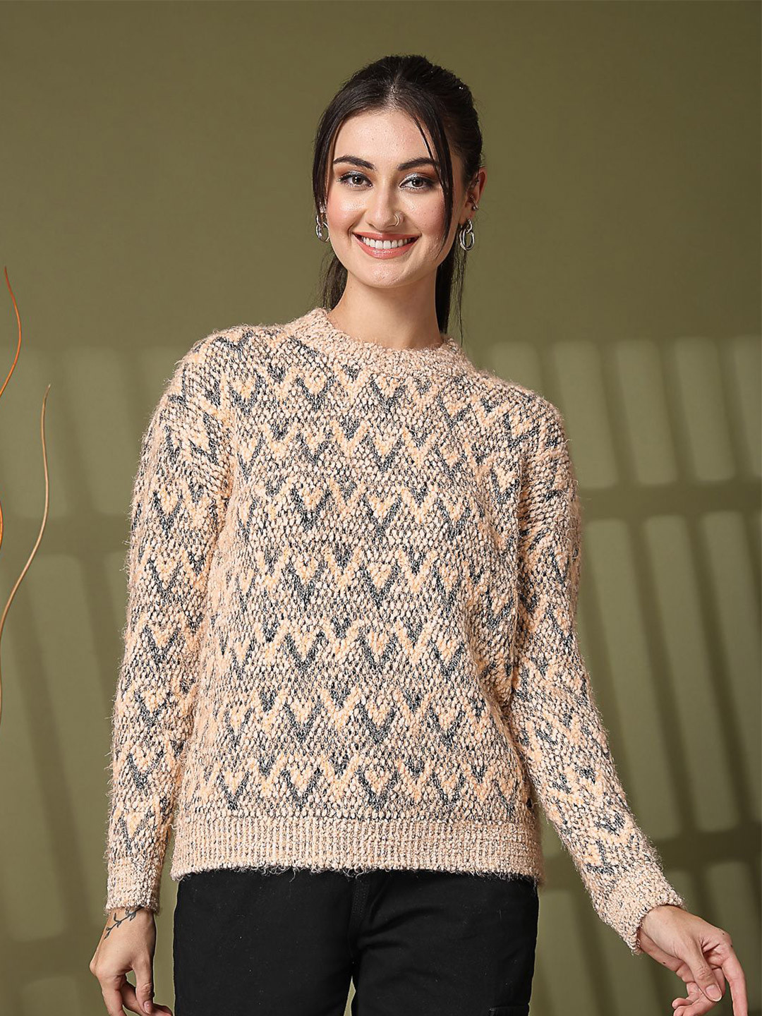 Thirty Threads Women Self Design Pullover Sweater