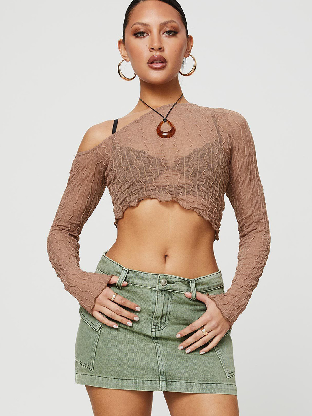 StyleCast Green Solid Denim Mini Skirt