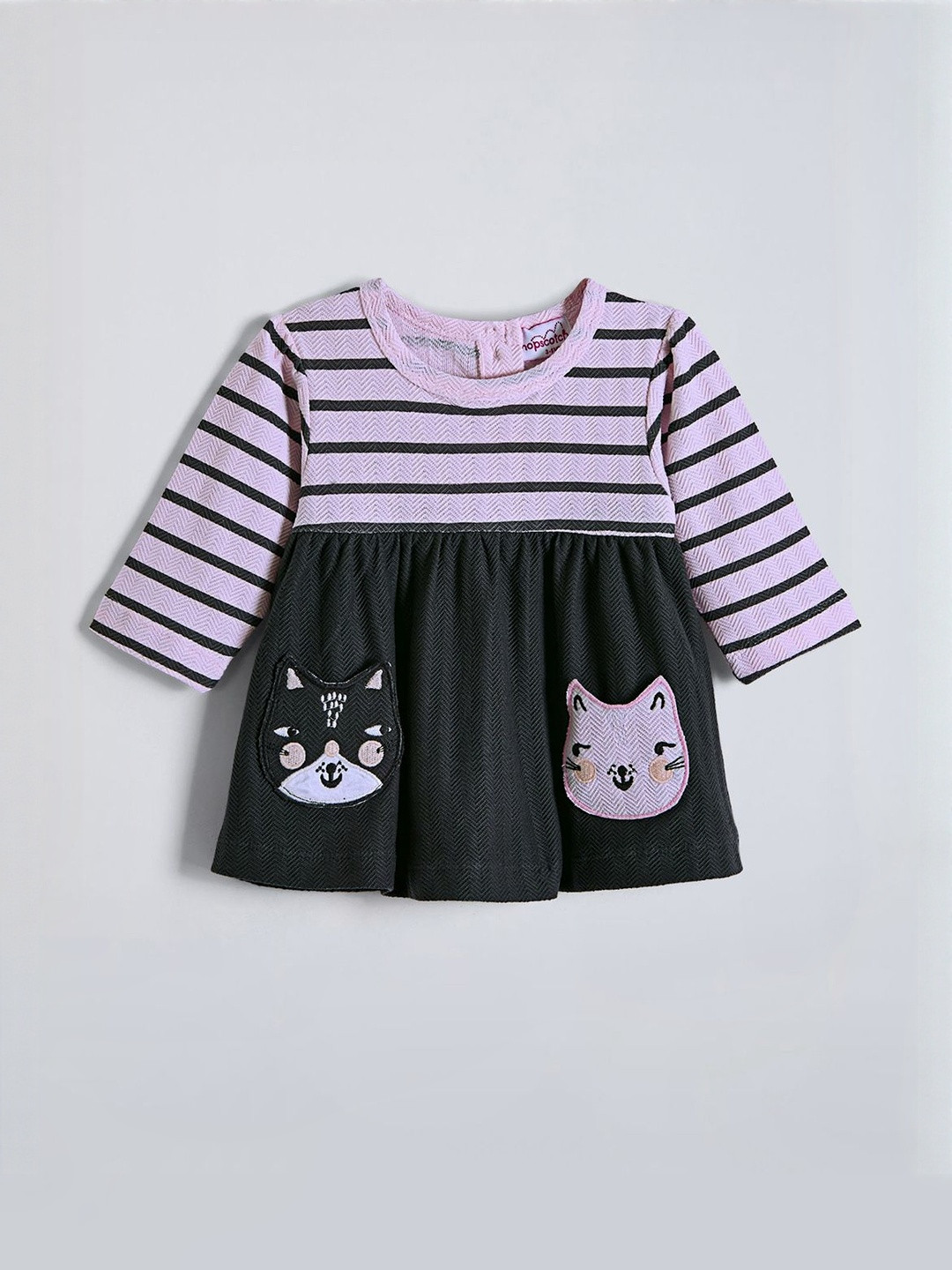 Stripes Meet Whiskers Cotton Casual Dress