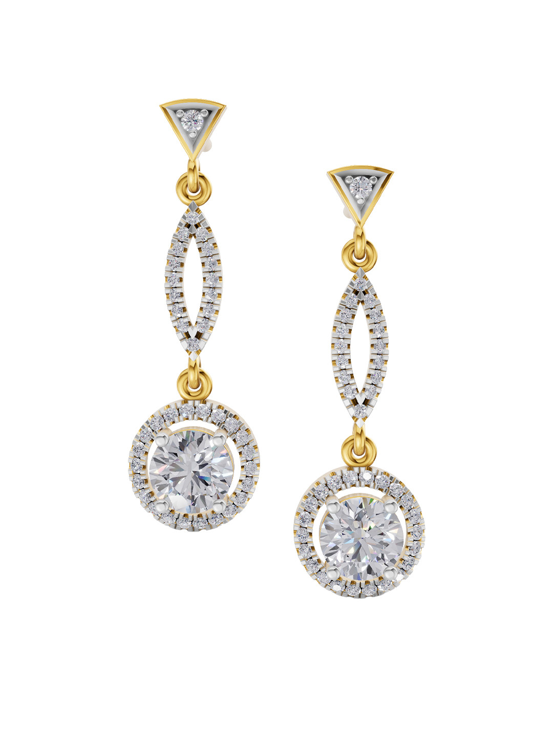 Sparkles 14K Yellow Gold Lab Grown Diamond 0.89 Carat Round Shape Dangle Diamond Earrings