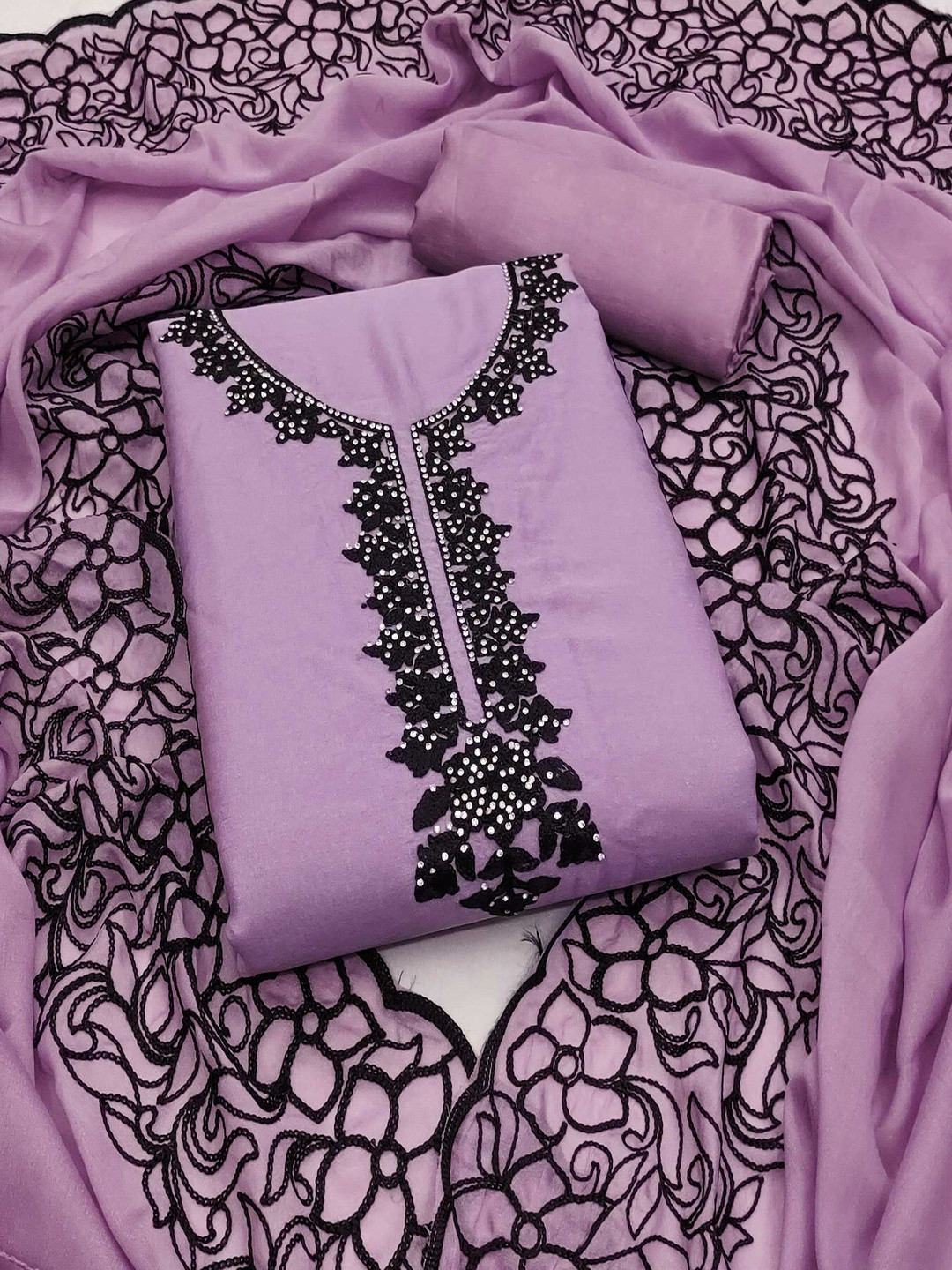 Purple Thread Embroidery Unstitched Georgette Dress Material