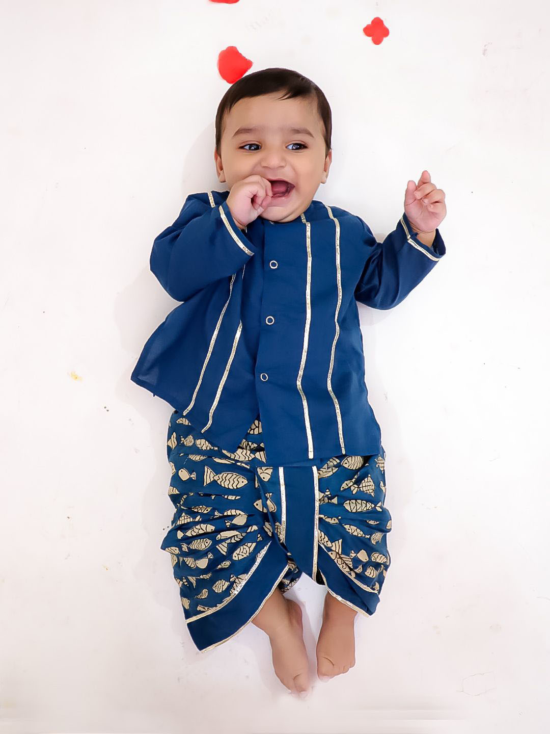 BownBee Boys Ethnic Motifs Striped Pure Cotton Kurta with Dhoti Pants
