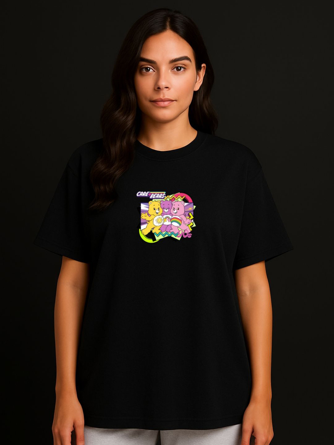 Anikmart Women Care Bears Dri-FIT Graphic Printed Round Neck Cotton Oversized T-shirt
