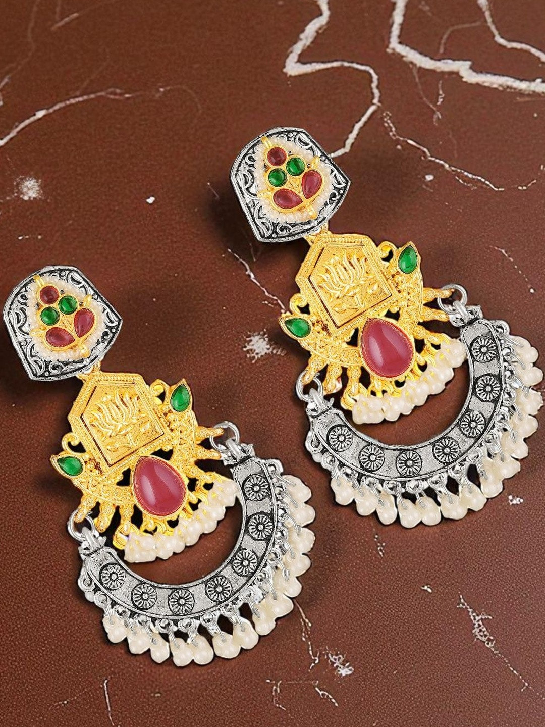 Dual-Tone Temple Dangler Jhumka Earrings with Kundan
