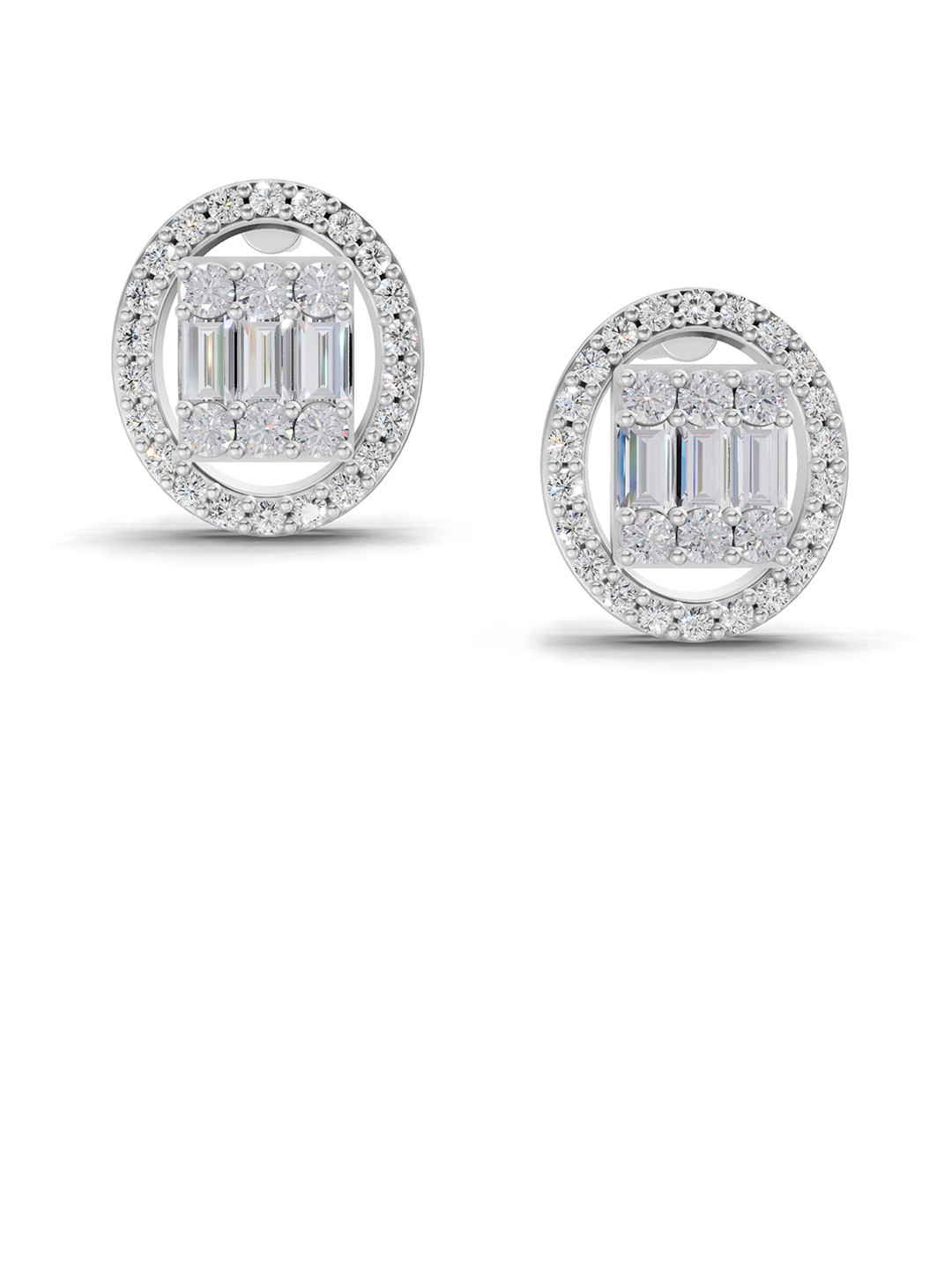 Sparkles 14K White Gold Lab Grown Diamond  0.76 Carat Baguette Diamond Cluster Earrings