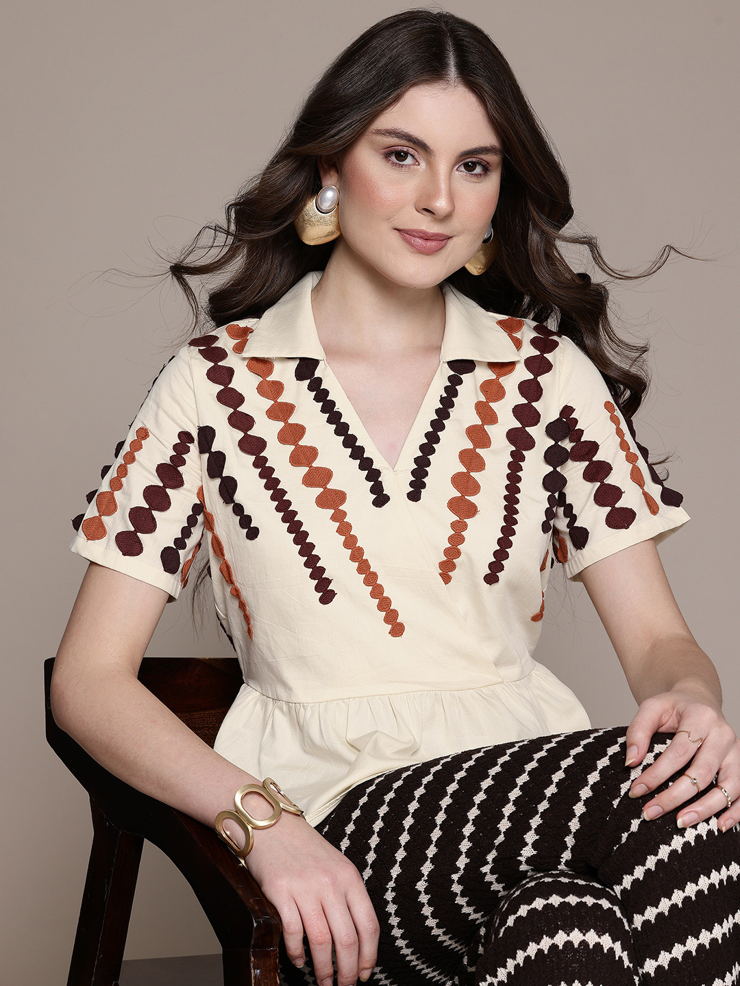 Label Ritu Kumar Lace Inserts Embroidered Pure Cotton Top